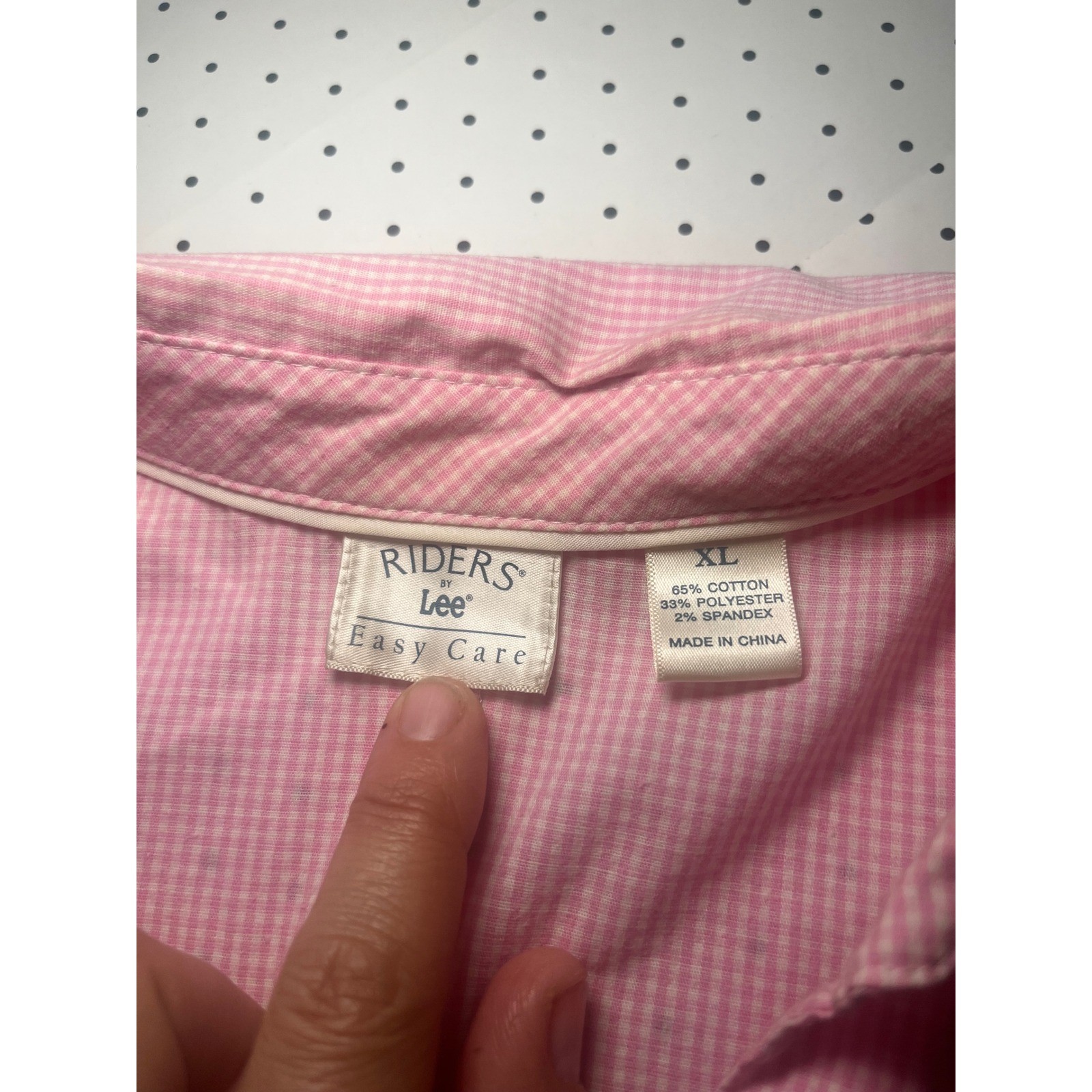 Lee Womens XL Pink Gingham Button Down Shirt Stretch Preppy Y2K Easy Care