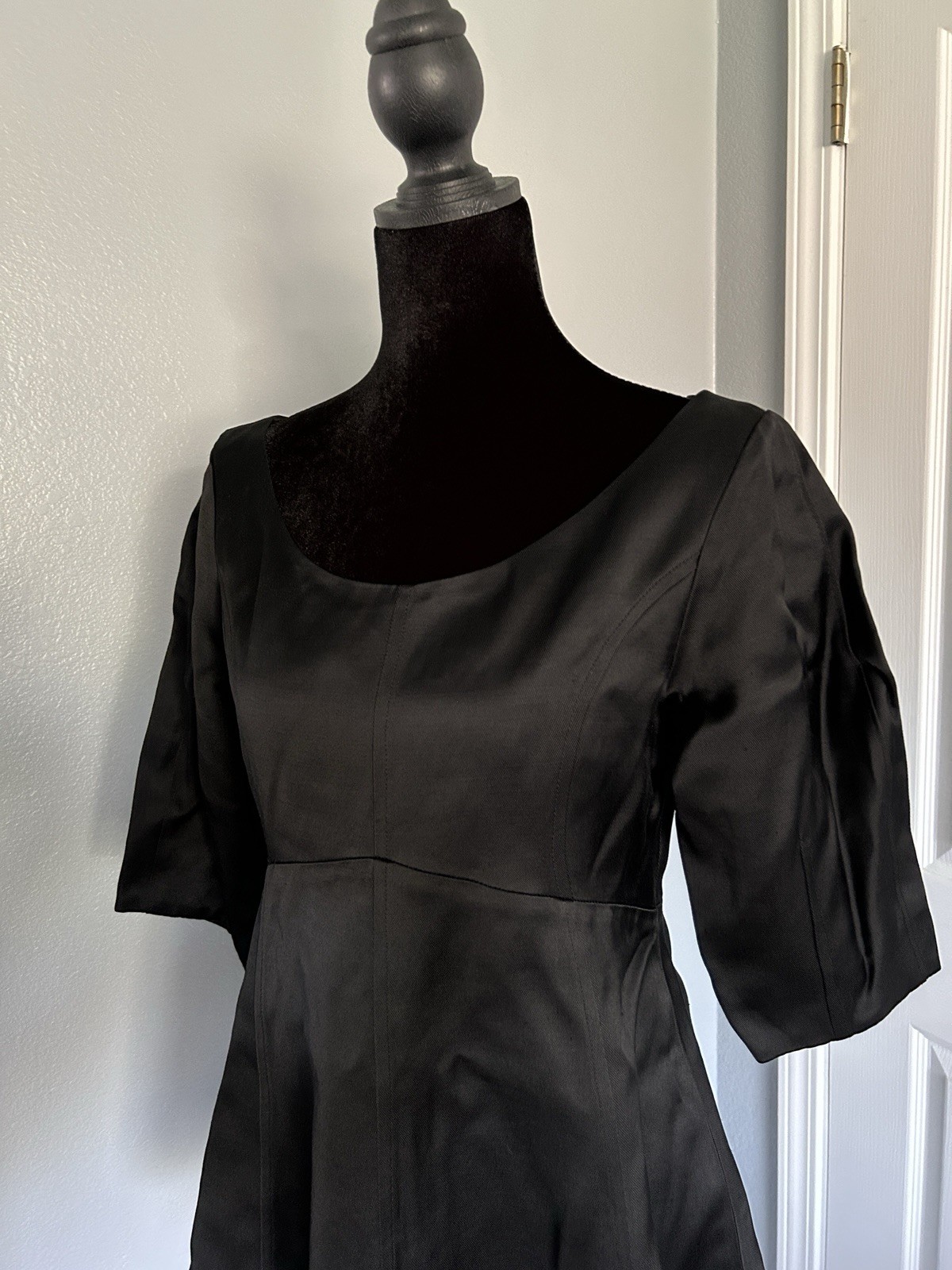 Totême Black Solid Scoop Neck 3/4 Sleeve Linen Woven Peplum Zip Back Blouse 34
