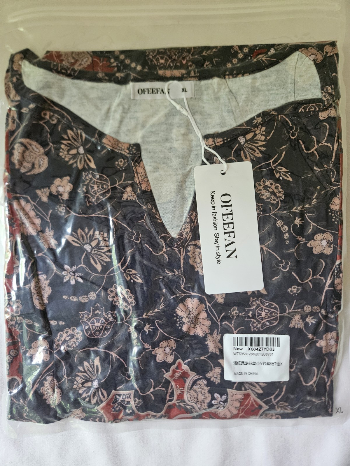 Ofeefan XL multicolored navy 3/4 sleeve women’s soft flowing Boho tunic NWT (7)