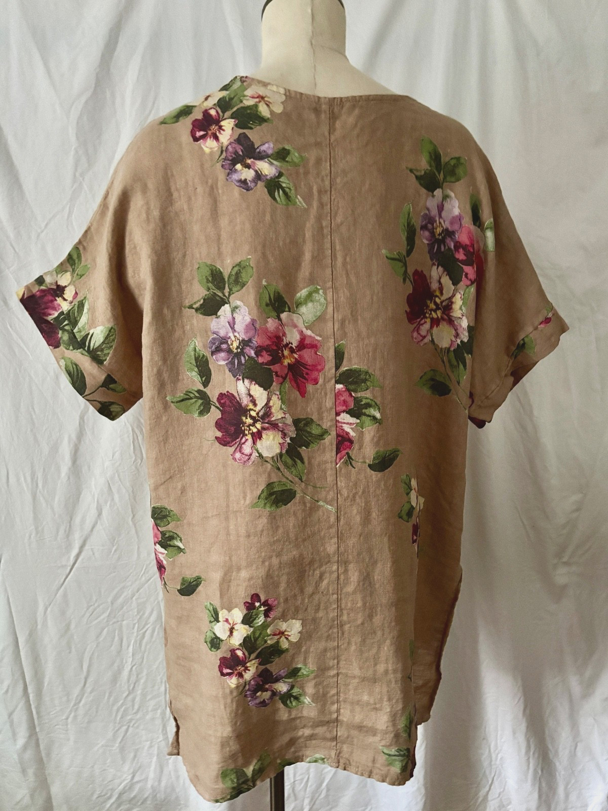 Miss Rose Sister Violet Size OS Italian Linen Rosabella Tunic Mini-Dress Tan