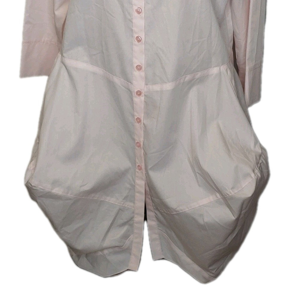 Zina Beverly Hills Lagenlook Tunic Dress Shirt Large Pink Button Baggy Feminine