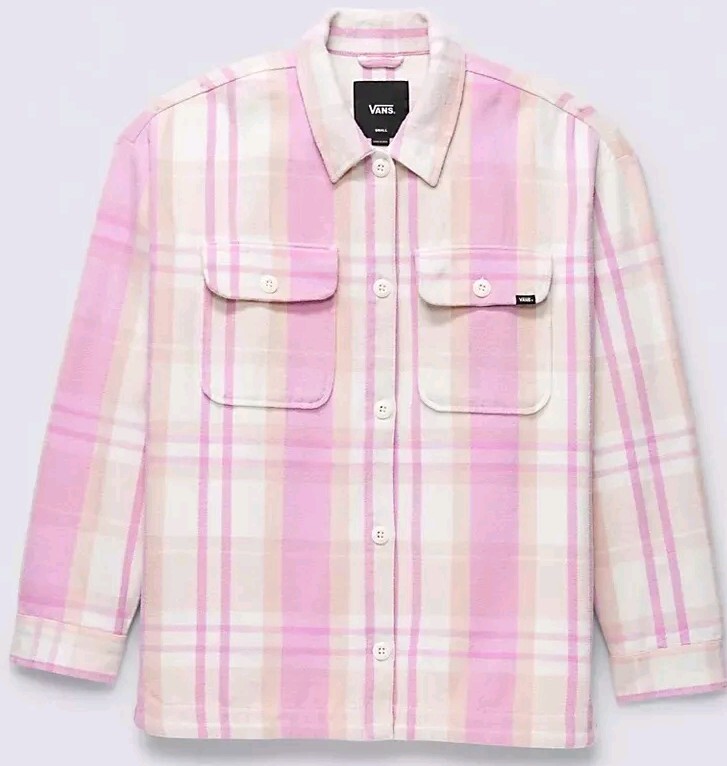 Vans Womens Pink Flannel Shirt Jacket Shacket XL Relaxed Eliza OS Button Up