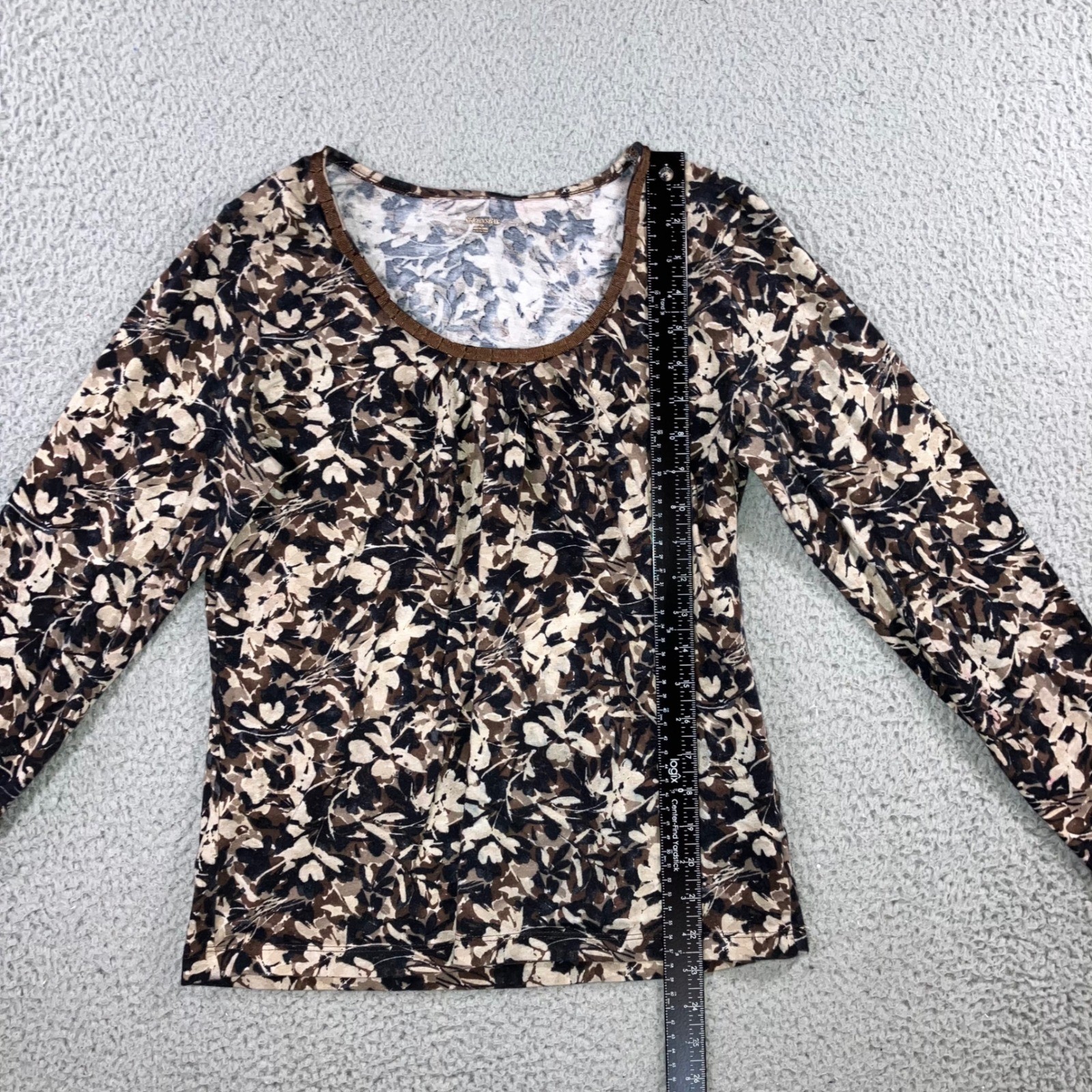 Floral Cottagecore Top Small Brown Scoop Neck Cotton Earthy Neutral Classic L/S