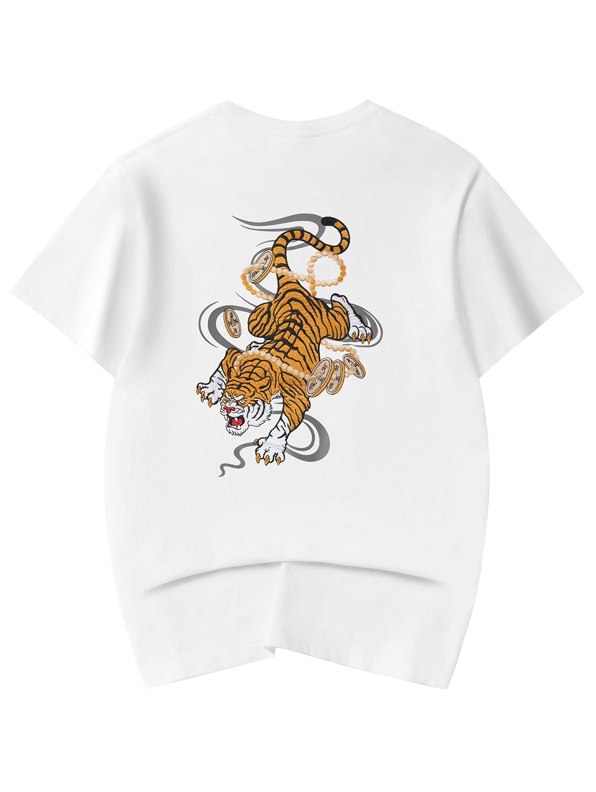 Niepce Japanese Streetwear Embroidery T-shirt Rich Tiger Graphic Tee for Men