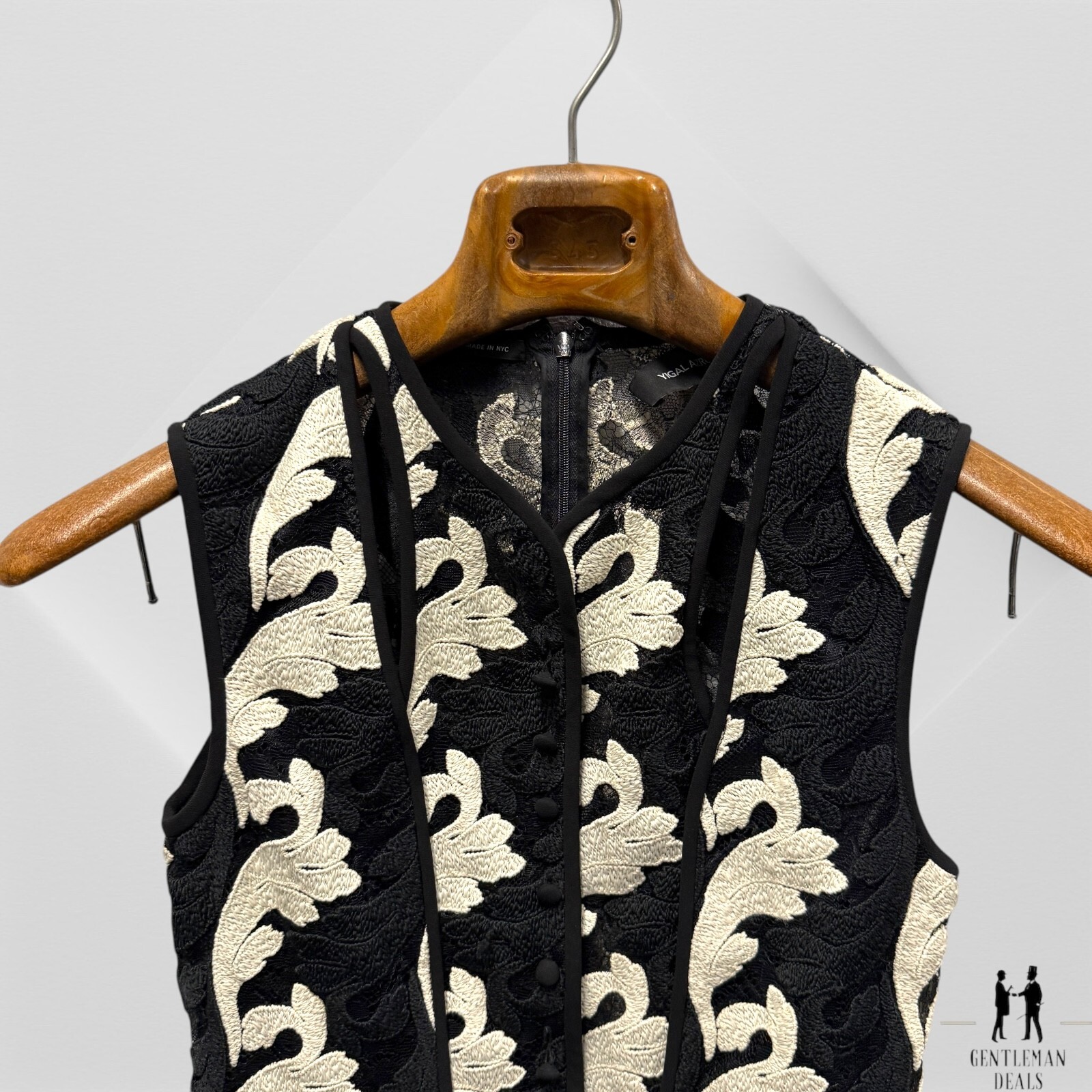 Yigal Azrouel Jacquard Back Zip UP Front Button Peplum Top Blouse Size 4 Tank
