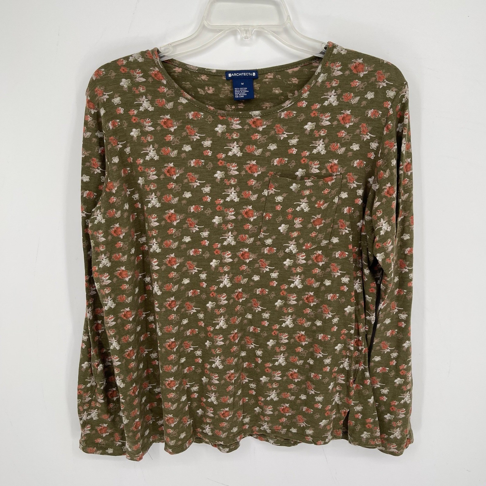 Architect Women’s Green Modal Blend Floral Long Sleeve Pocket T-Shirt Size M