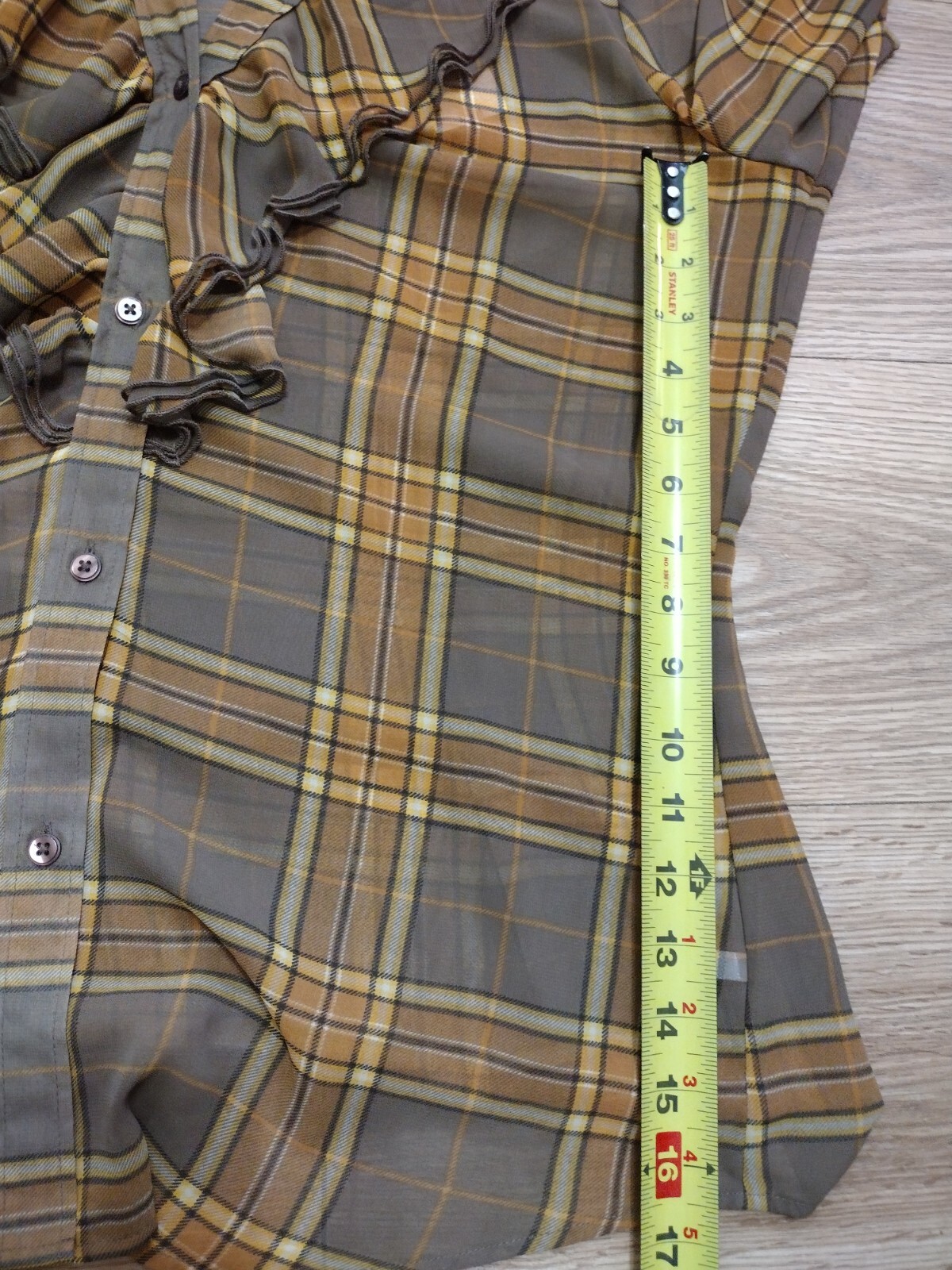 New Sheer Blouse New York & Company Shirt Top Brown And Gold Plaid Size 12 NWT