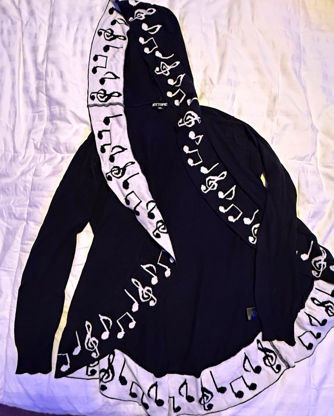 Hot Topic Women’s Hooded Cardigan Sweater Musical Notes S – Emo Alternative