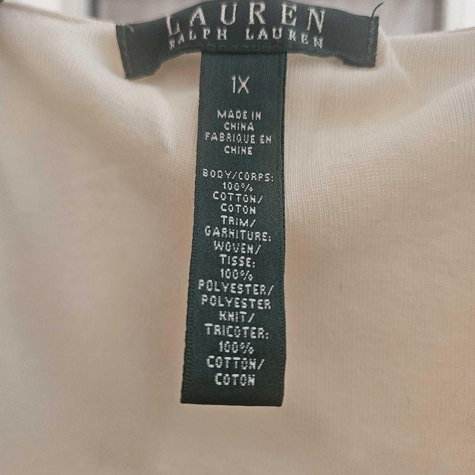 Ralph Lauren Women’s Blouse Light Creme Blouse Cotton Ruffles 3/4 Sleeves