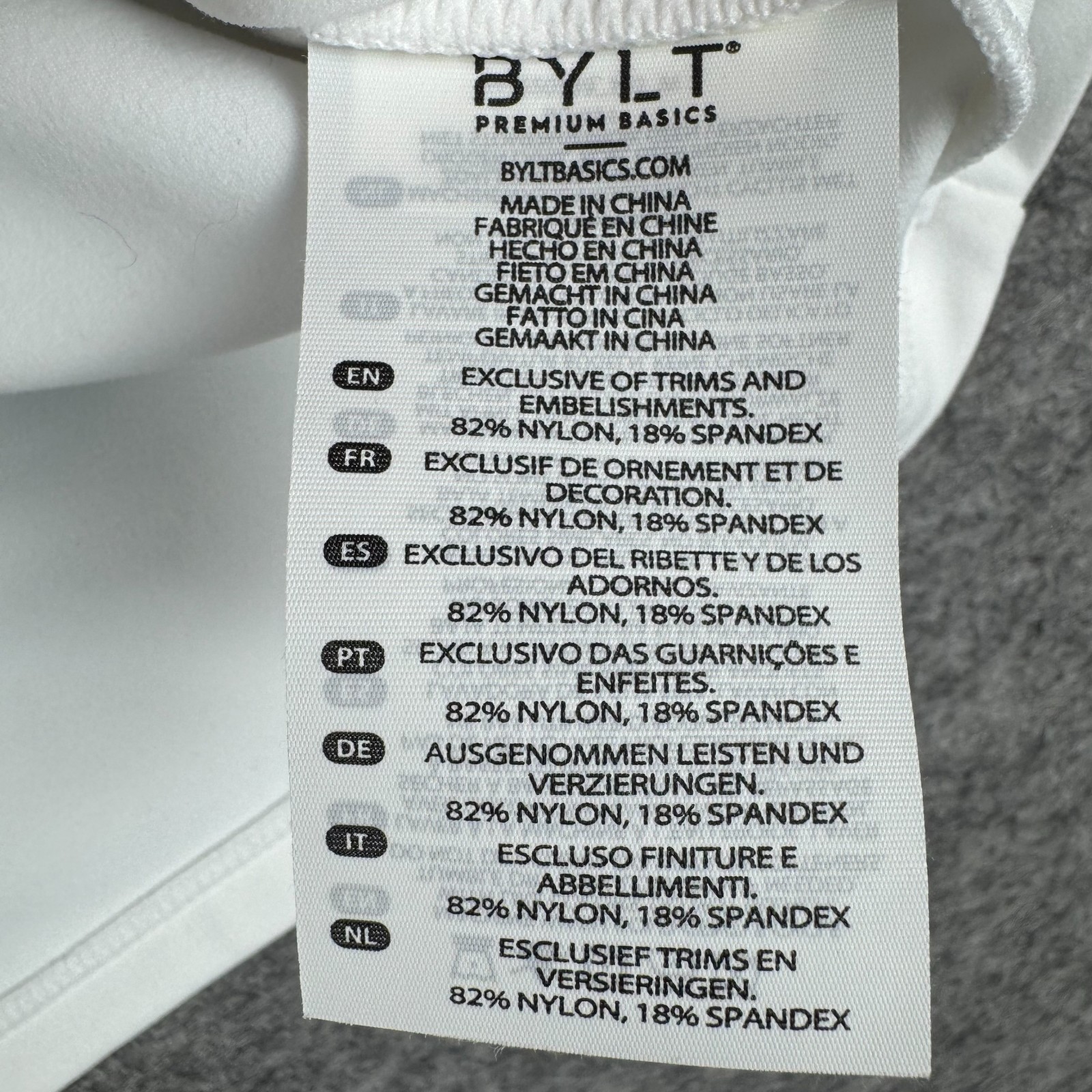 BYLT Premium Basics Balm Crew Shirt Nylon Stretch White Womens Medium M