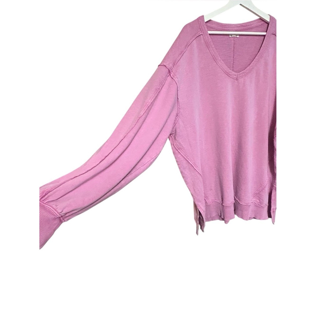 Anthropologie XL Pilcro Long-Sleeve V-Neck Oversized Popover Top raw edges knit