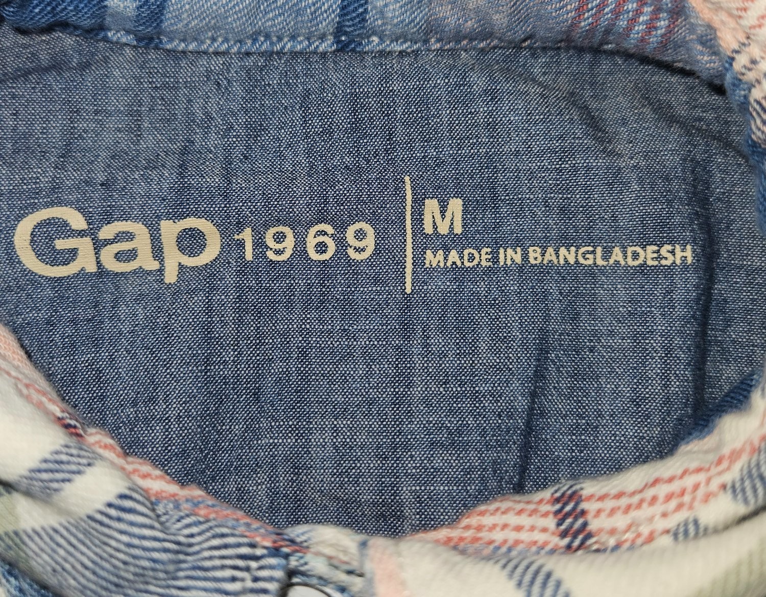 Gap 1969 Womens M Pink Blue Plaid Cotton Slim Western Snap Button Up Shirt
