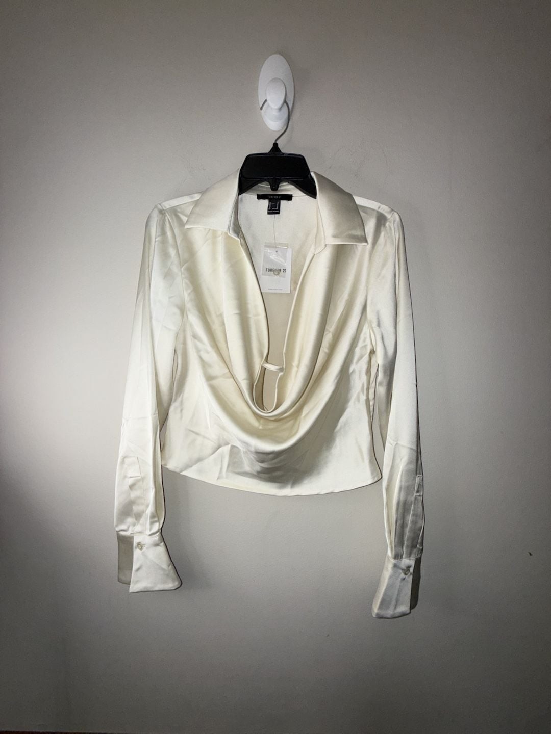Forever 21 Satin Cowl Neck Long-Sleeve Button Cuff Blouse