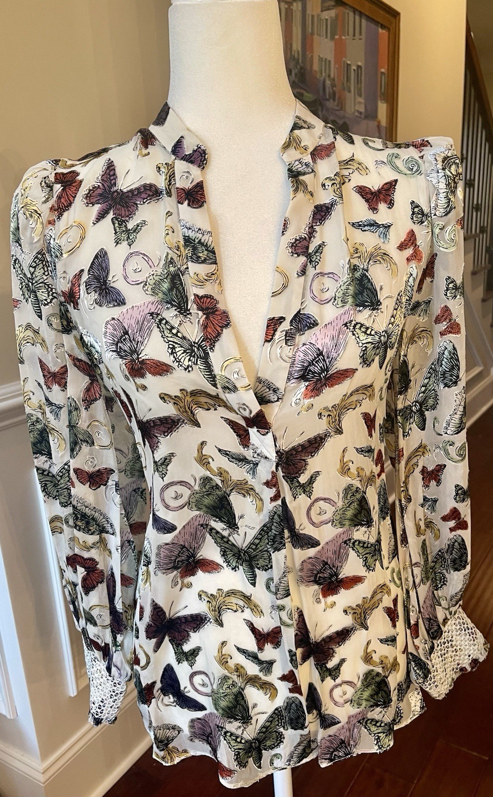 Alice & Olivia Silk Sheila Butterfly Spread Your Wings Blouse NWT Sz Med $425