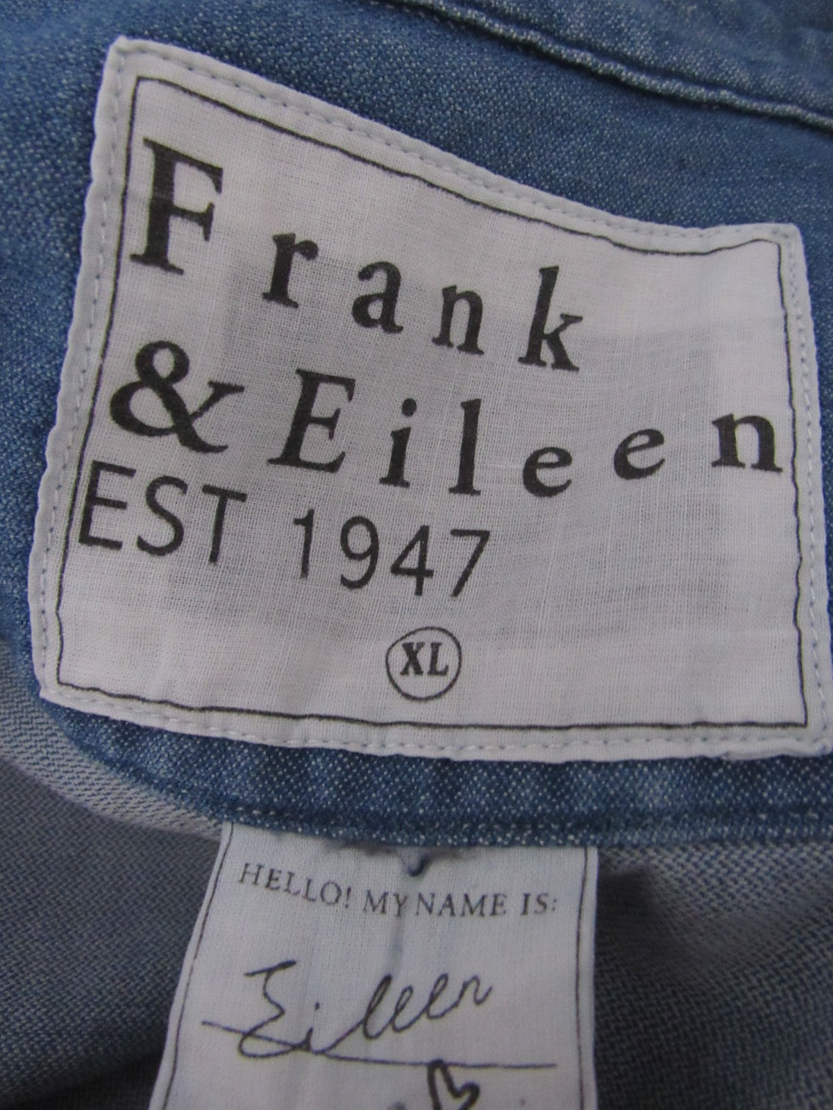 Frank & Eileen $278 Eileen Famous Denim Shirt in Vintage Stonewashed Indigo; XL
