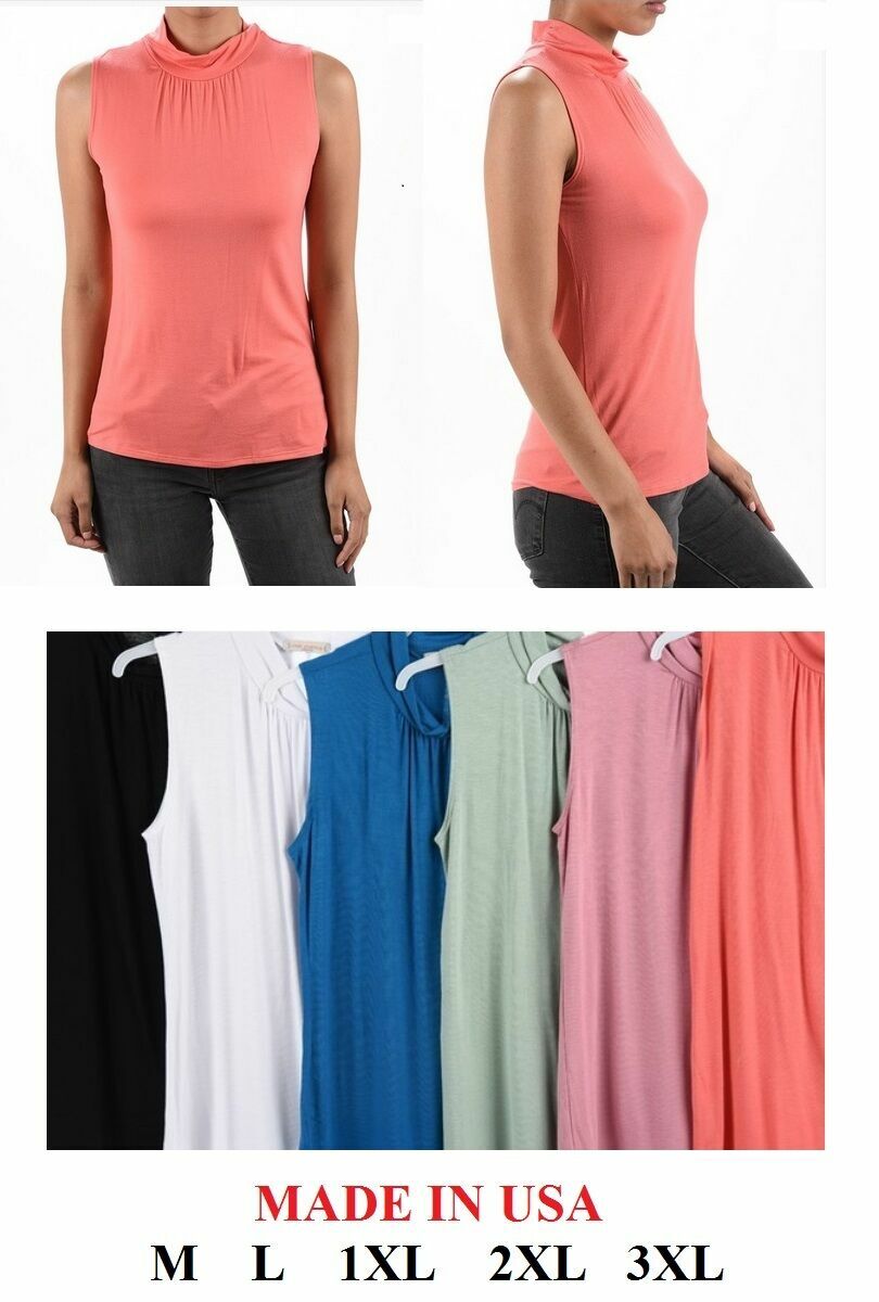 WOMEN’S SOLID TURTLE MOCK NECK SLEEVELESS CASUAL TANK TOP MISSY N PLUS M-3XL