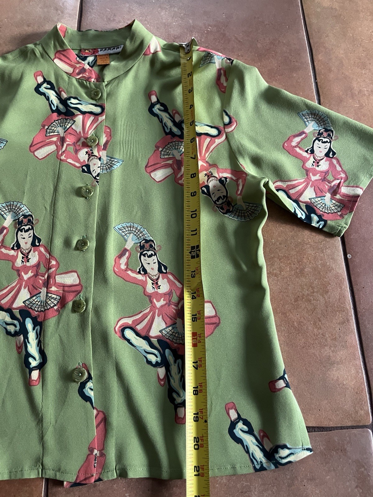 Harari Blouse Top Womens Small 100% Silk Asian Japanese Art To Wear “Fan Dancer”