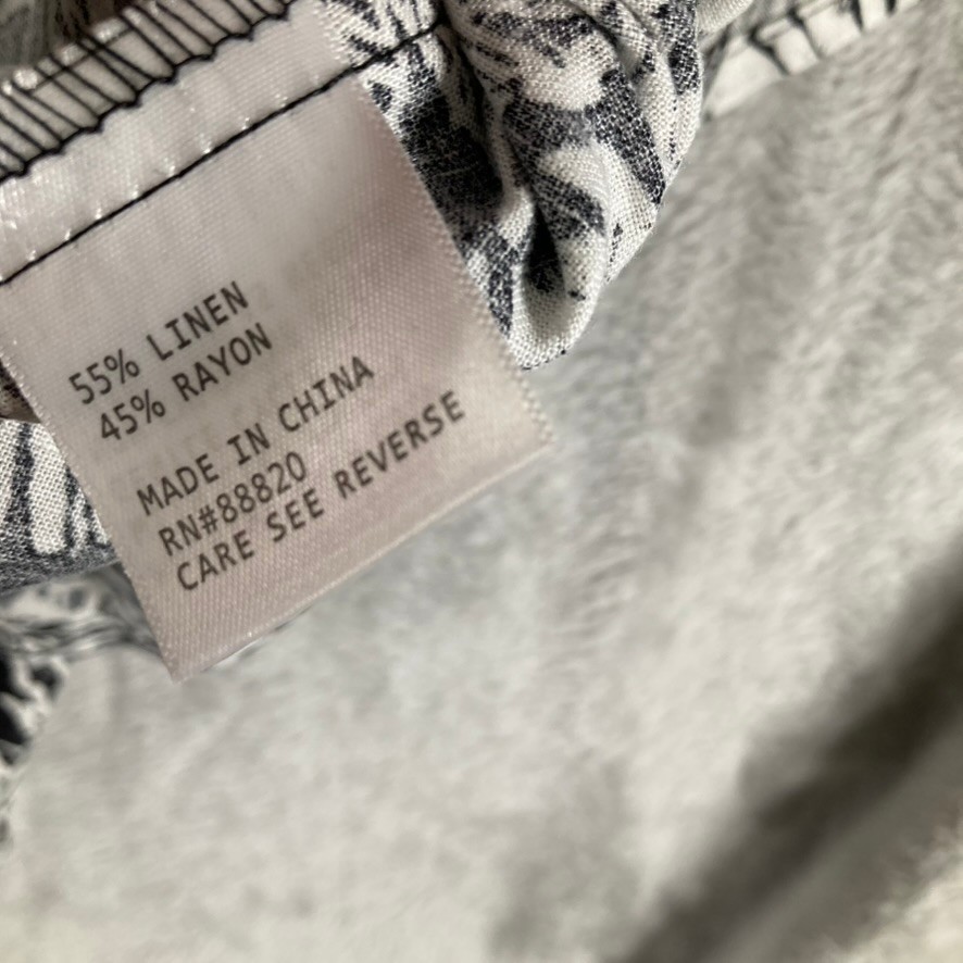 Jones New York JNY Womens 1X Top Black White Tropical Leaf Linen Blend NWT