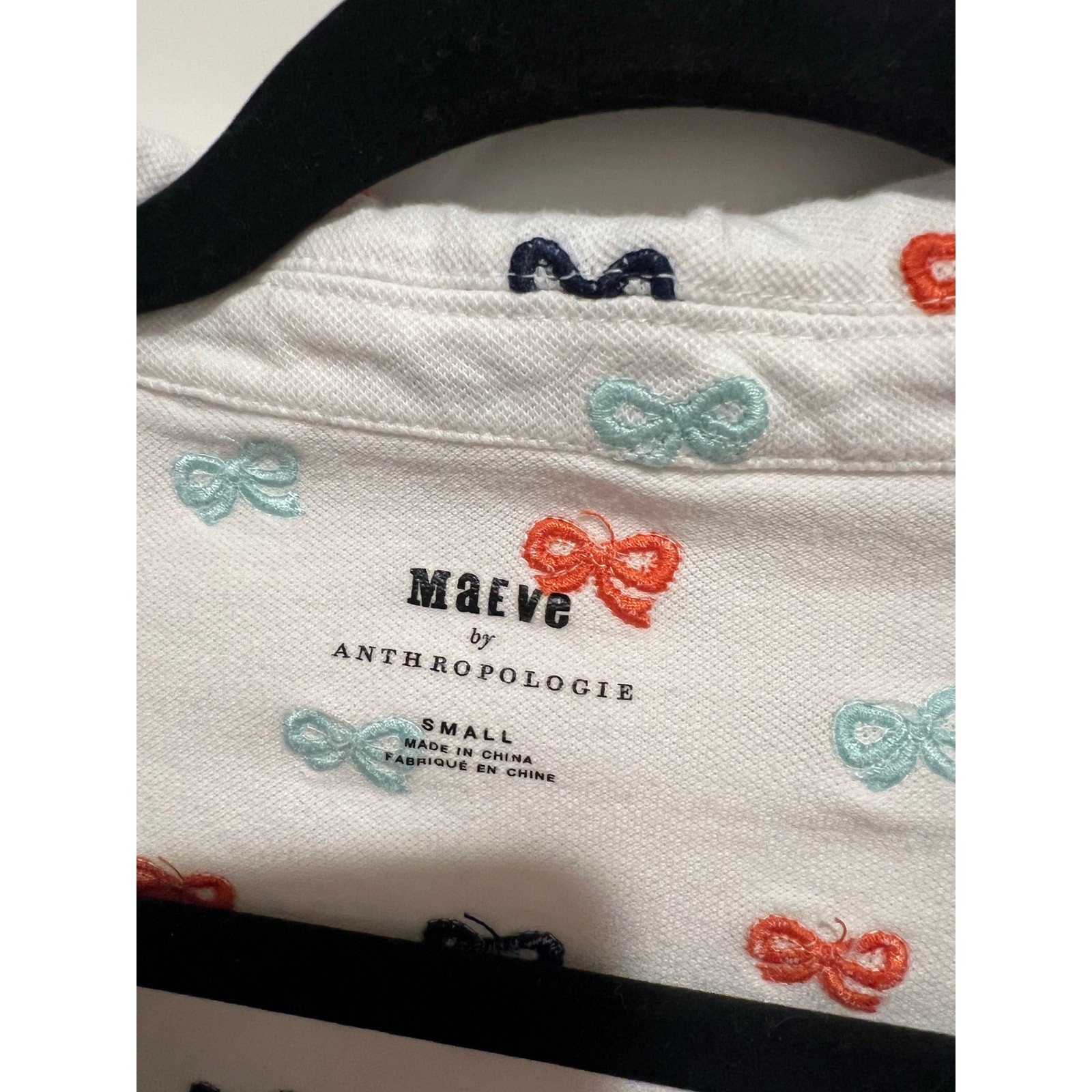 Maeve for Anthropologie embroidered bow top
