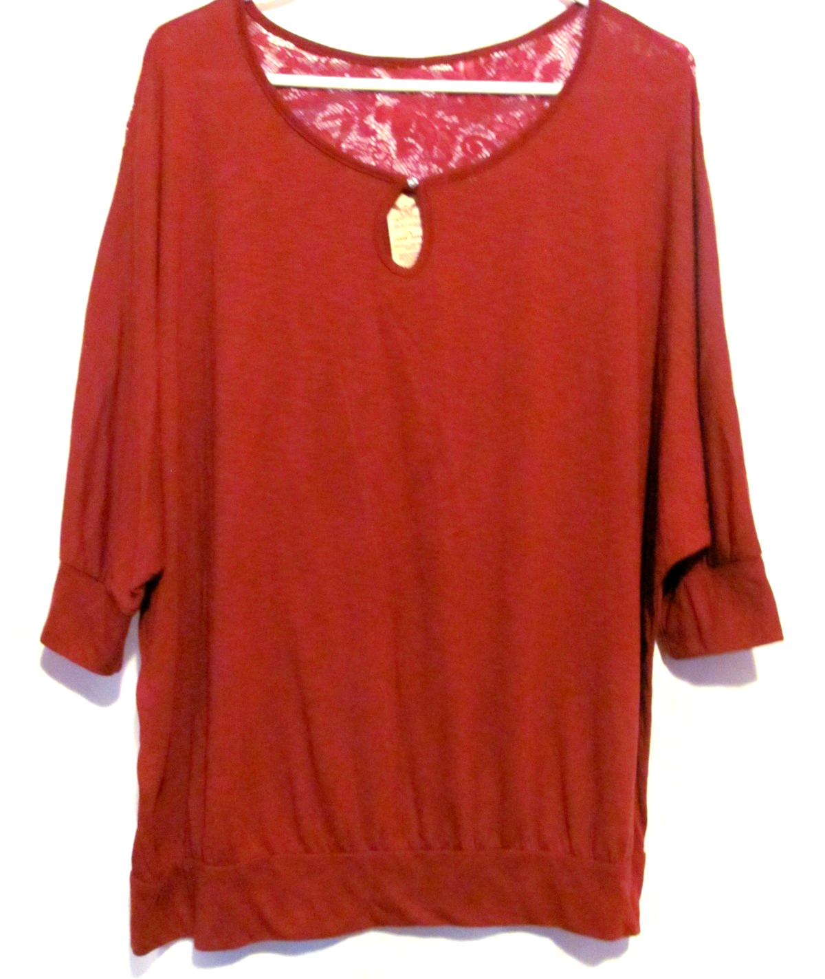 FADED GLORY Women’s Size 2X (18W-20W) Burgandy Top w/Lace Accent