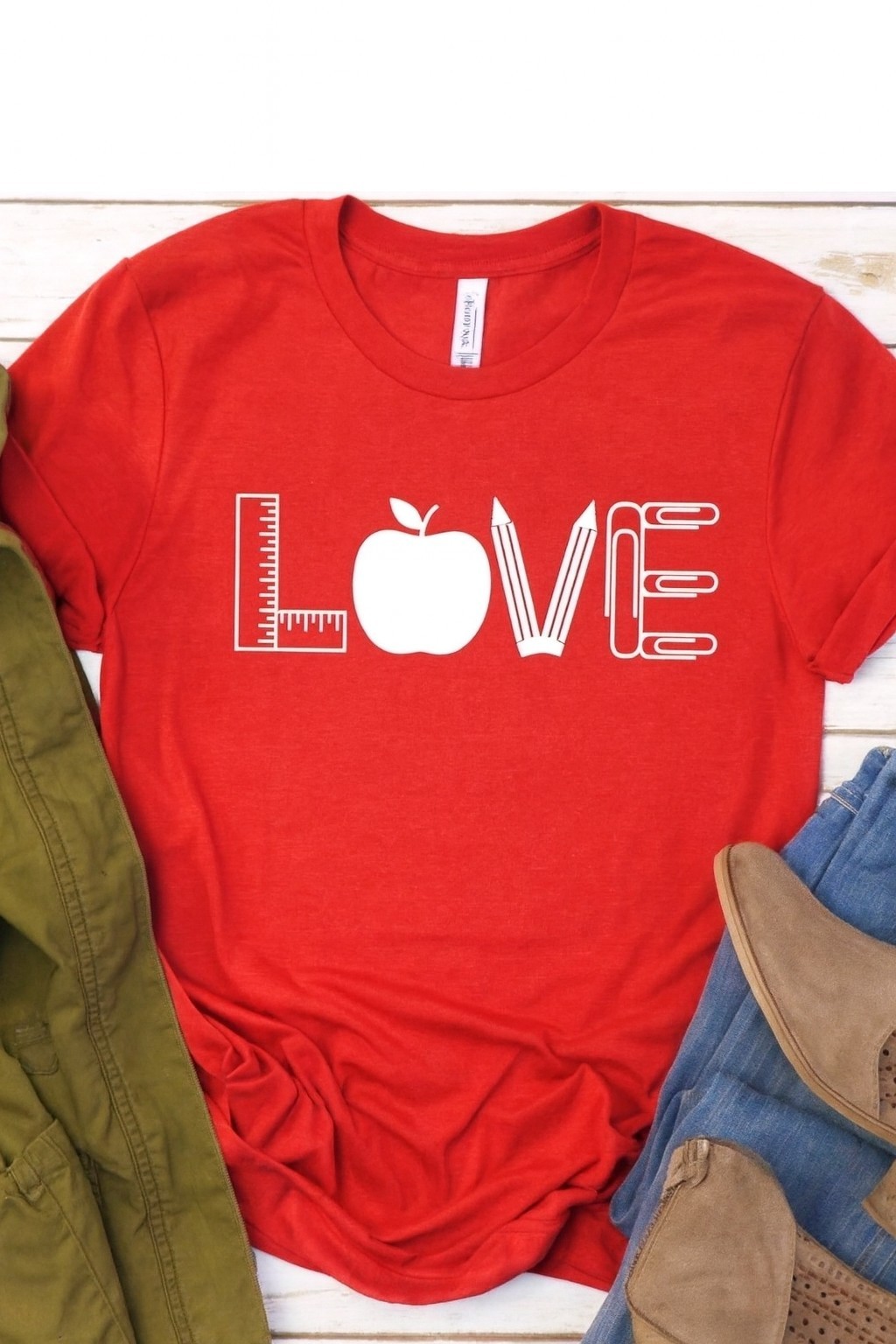 Teacher T-Shirt Bella Canvas Unisex Adult XL Love Apple Ruler Teacher Gift