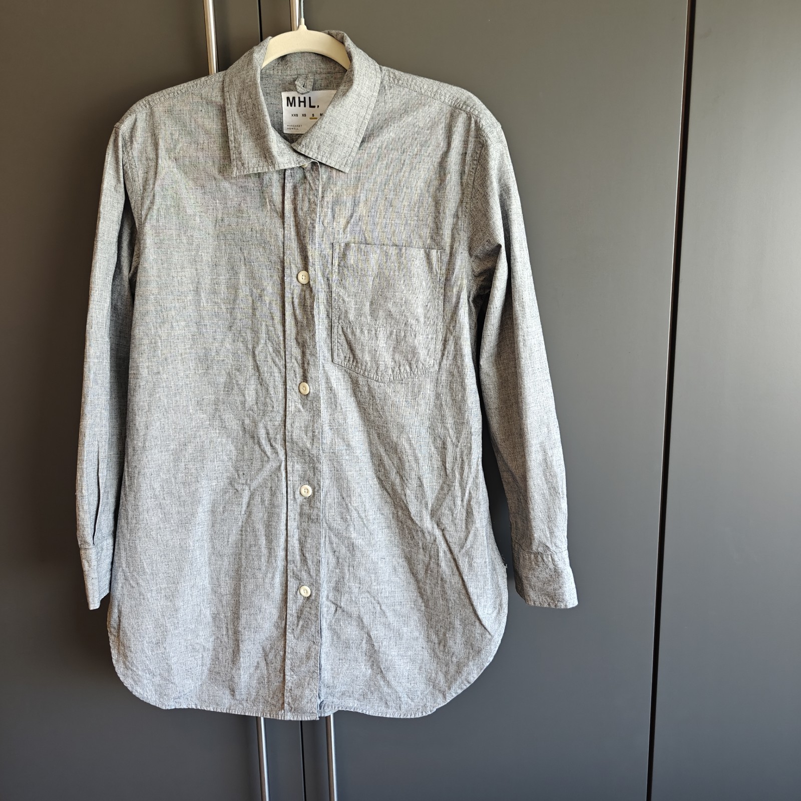Margaret Howell MHL cotton linen mix grey shirt, VGUC size S 8-12, RRP £175