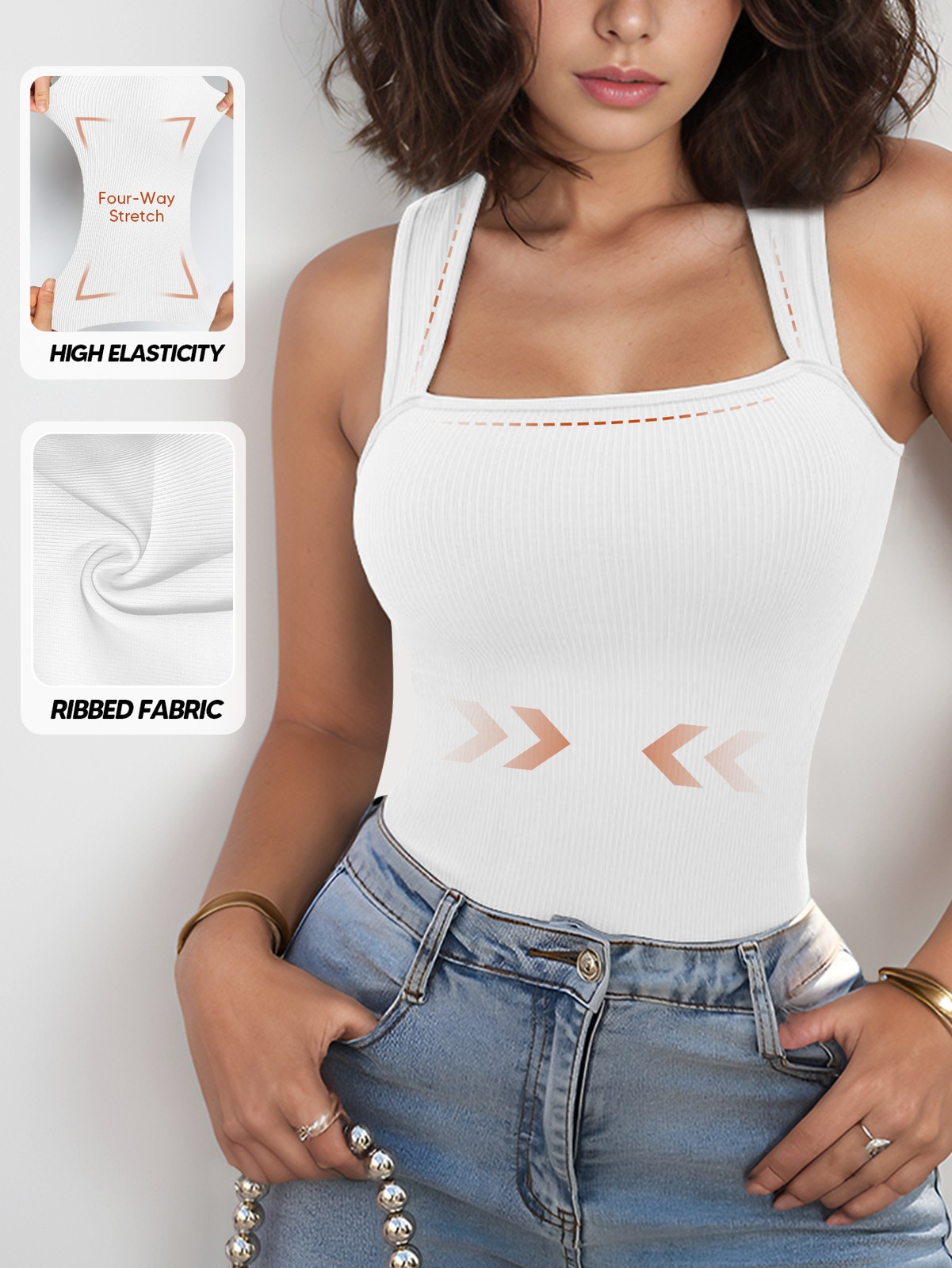 Bodysuits for Women Soft Cozy Ribbed Knit Square Neck Sleeveless Tank Top