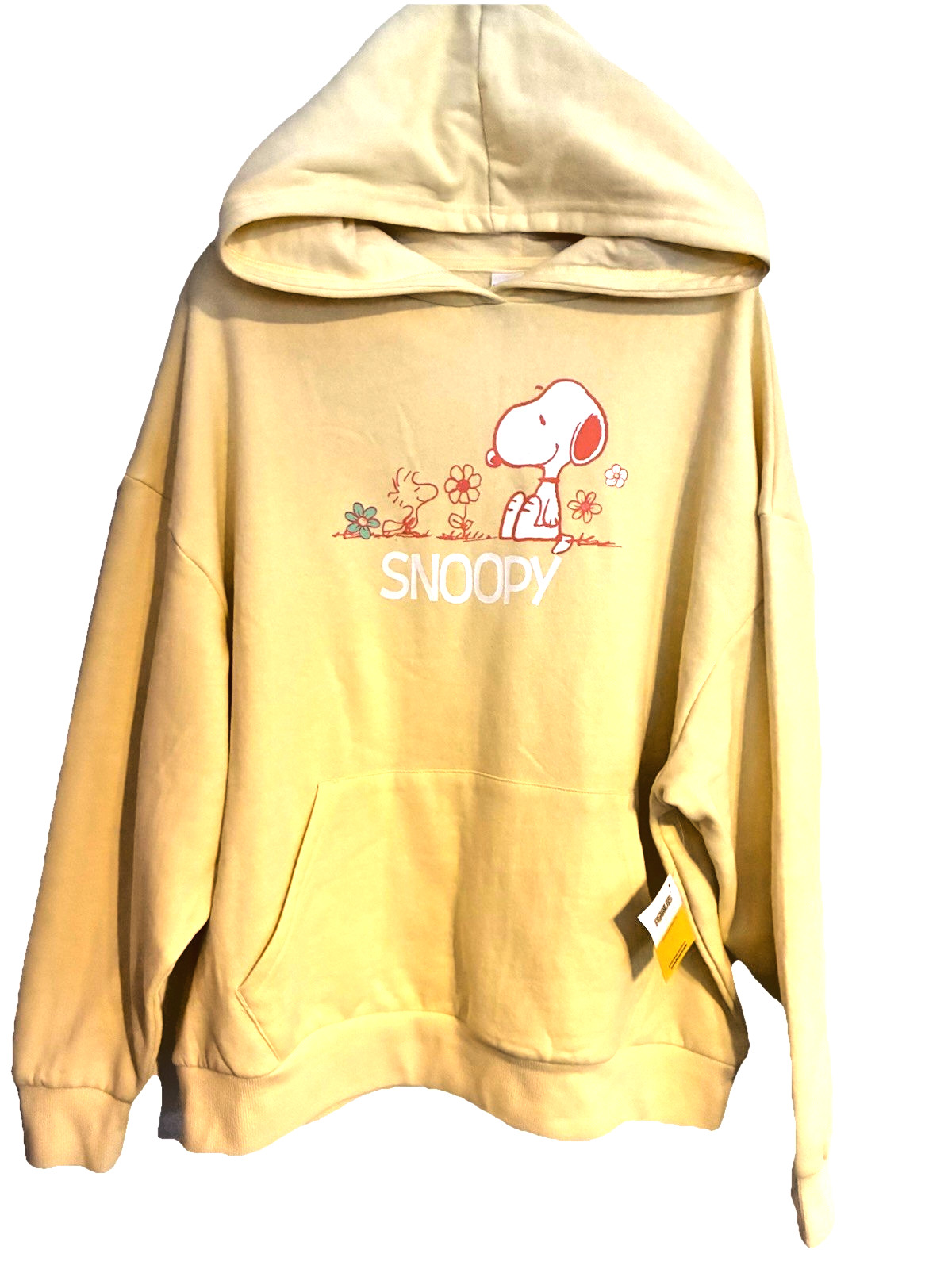 Peanuts Snoopy Woodstock Yellow Happiness XL 1X 2X Oversized Hooded Sweatshirt