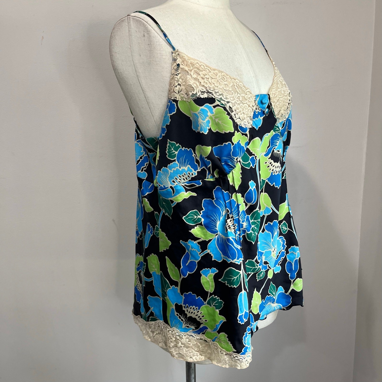 Y2K MIXIT Blue Floral Lace Trim Babydoll Cami Top 2000s Goth Plus 1X