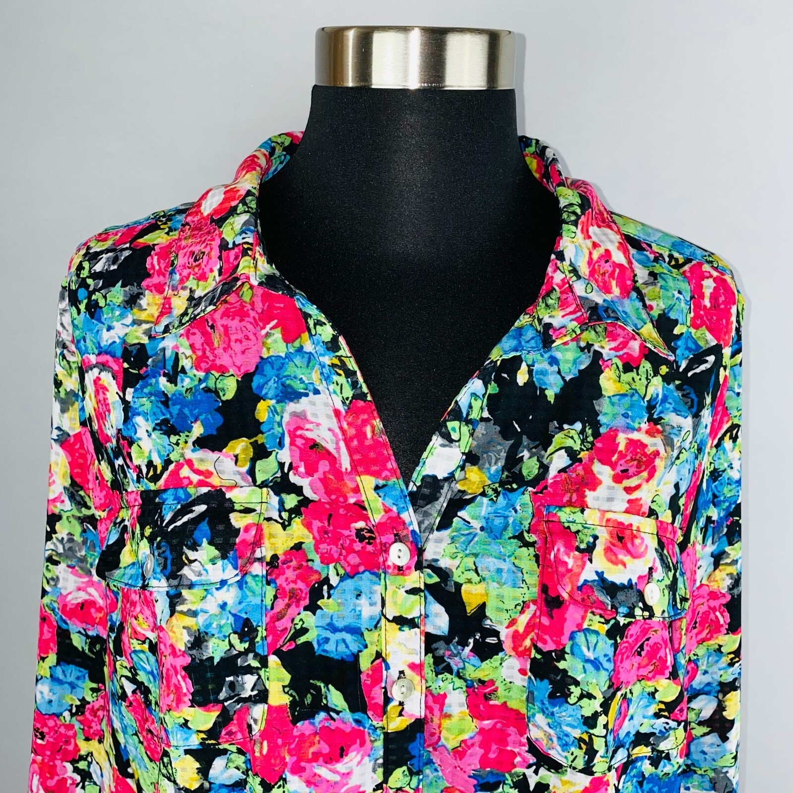 Notations Shirt Womens Brilliantly Bold Colorful Button Down Tiny Check PL