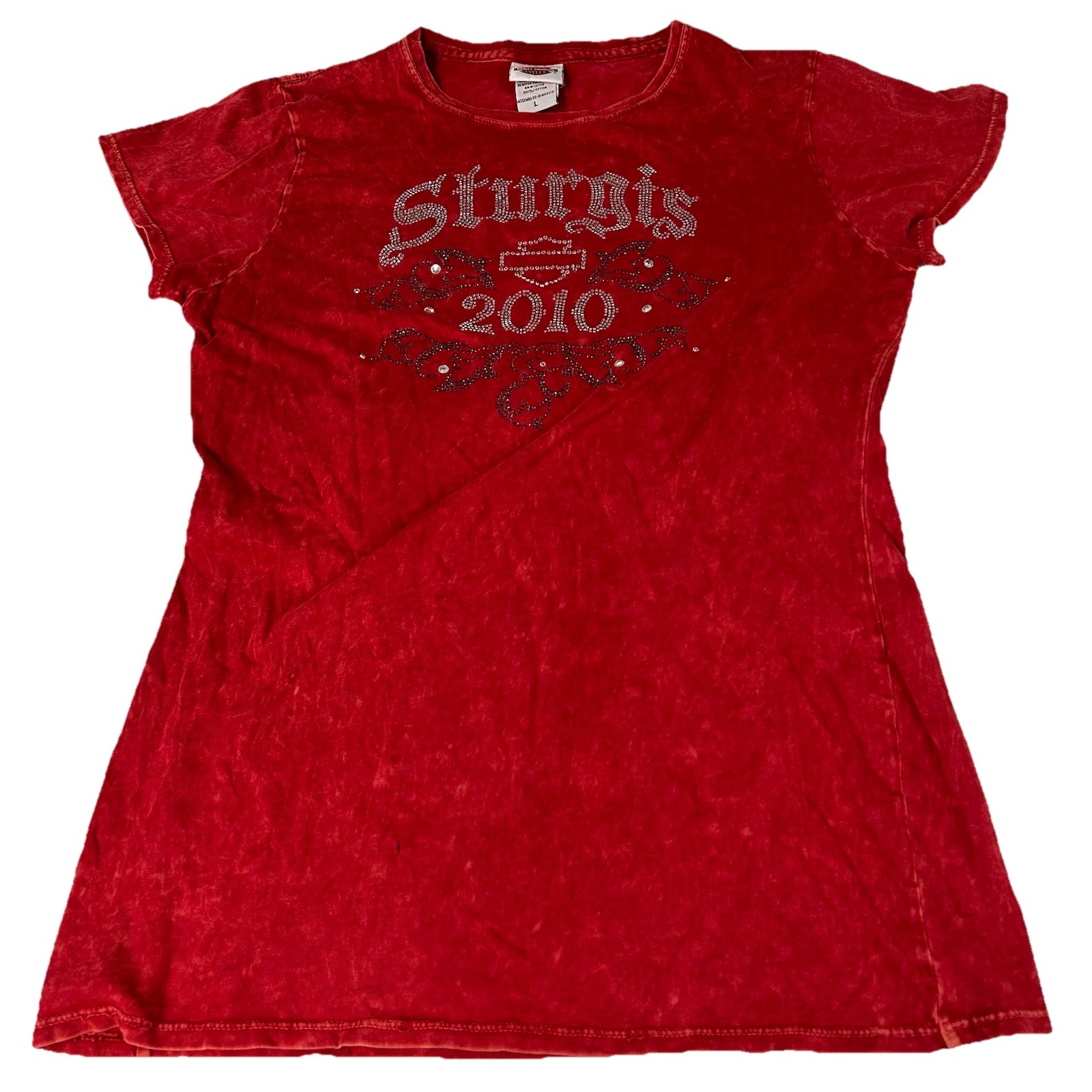 Y2K Harley Davidson Women’s Size Large Short Sleeve Shirt Sturgis 2010 Red #3987