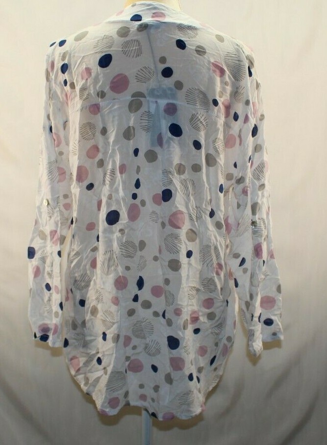 White Polka Dot Roll-Tab Button Front Top Size XL