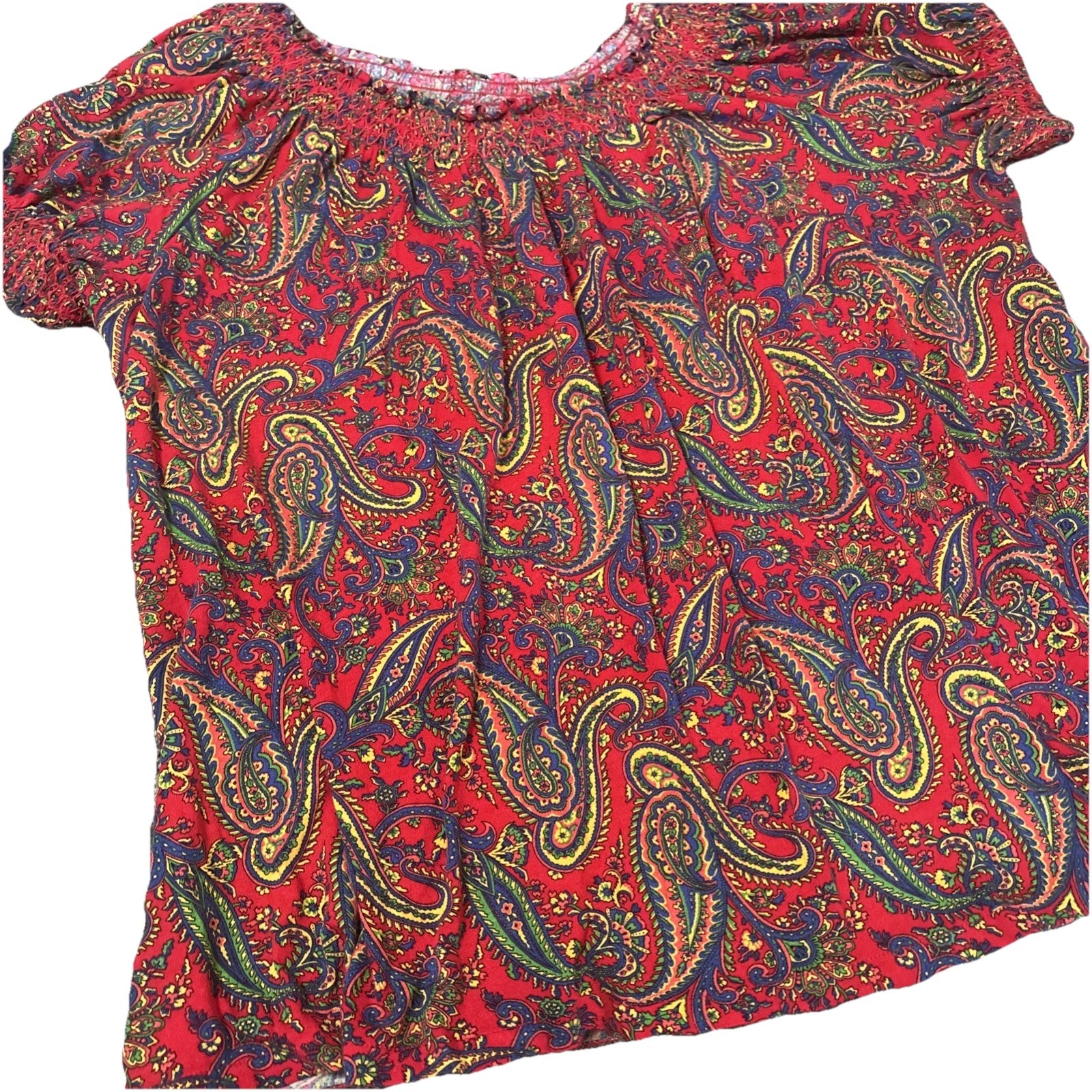 Lauren Ralph Lauren Red Paisley Blue green Yellow Blouse Casual Top Size 3XL