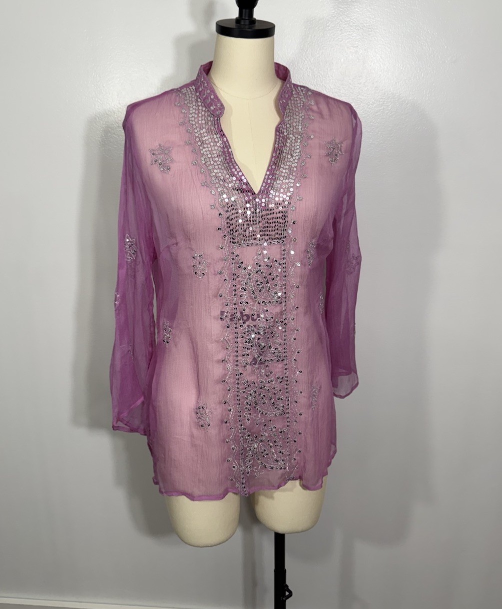 Carole Little 100% Silk Blouse Beaded New Medium