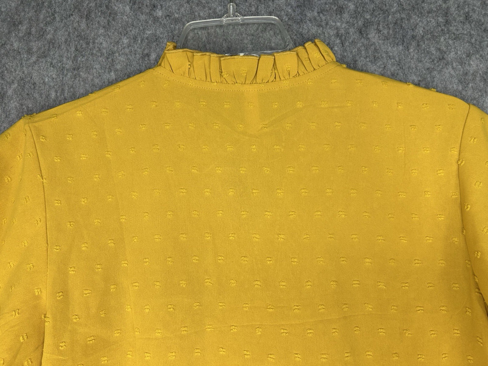 Falechay Women’s Boho Mustard Yellow Ruffle V-Neck Blouse Lace Trim Dots Size L