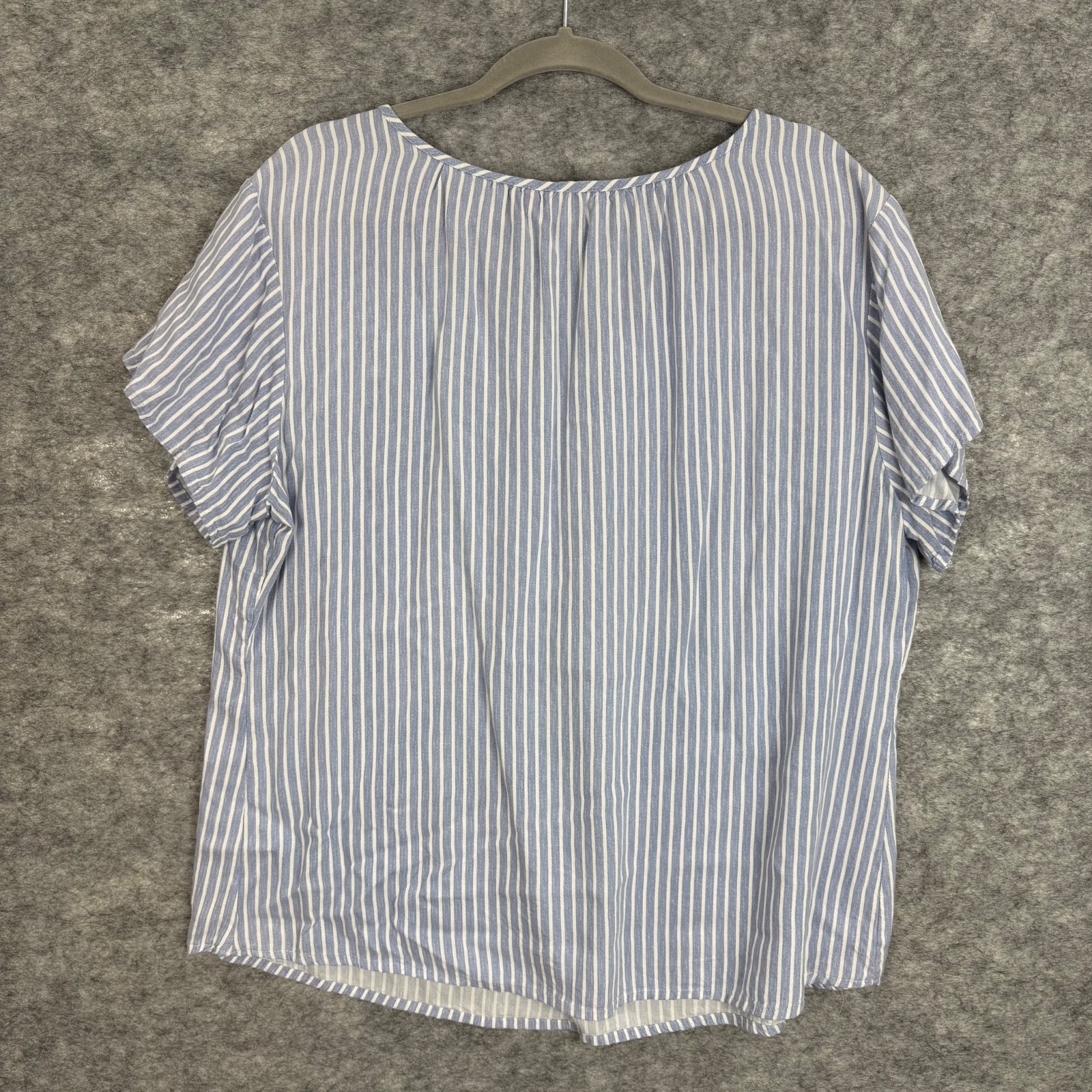 EVRI Women’s 2X Top Blue White Striped Tassel Blouse Boho Coastal Casual Summer