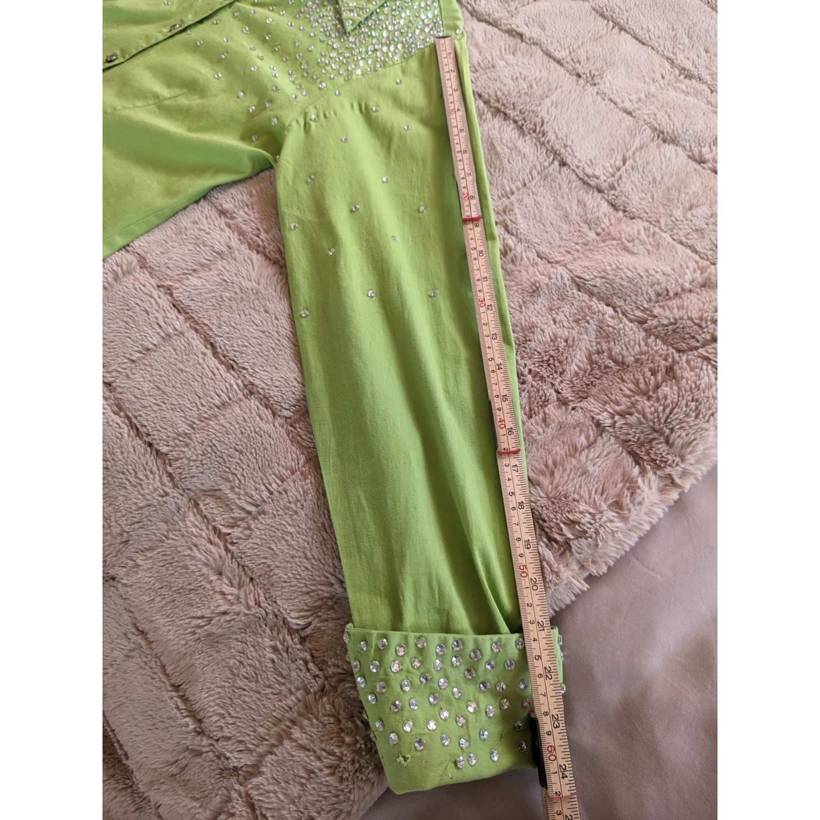 Rods Western Lime Green Rhinestone Embellished Button Up Shirt Womens XL Rodeo