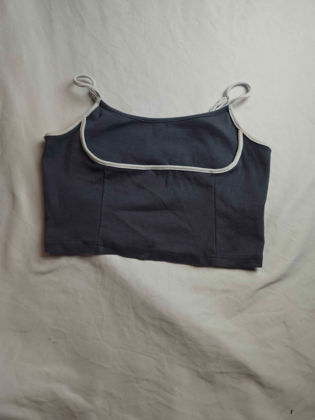Luvamia Cami Crop Top Womens Size L Gray Ribbed Contrast Trim Adjustable Straps