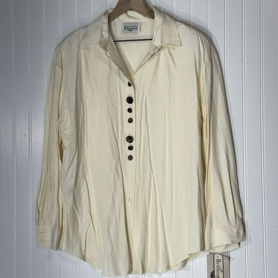NWT Vtg Brittany Nicole Oversized Blouse L Cream Quiet Luxury Acetate Rayon 90s