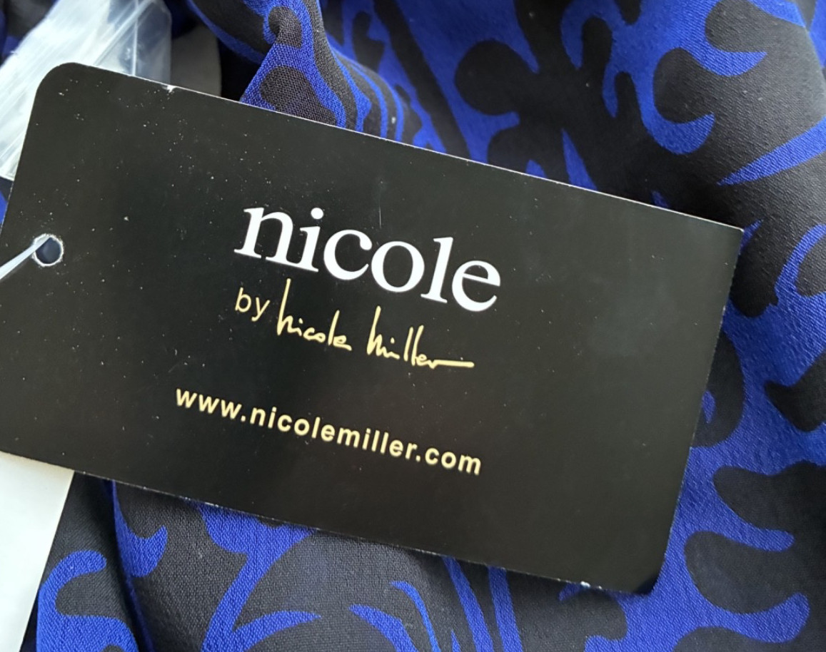 Nicole Miller Blouse Blue&Black Sheer w/Camisole Long Sleeves Button Up NWT