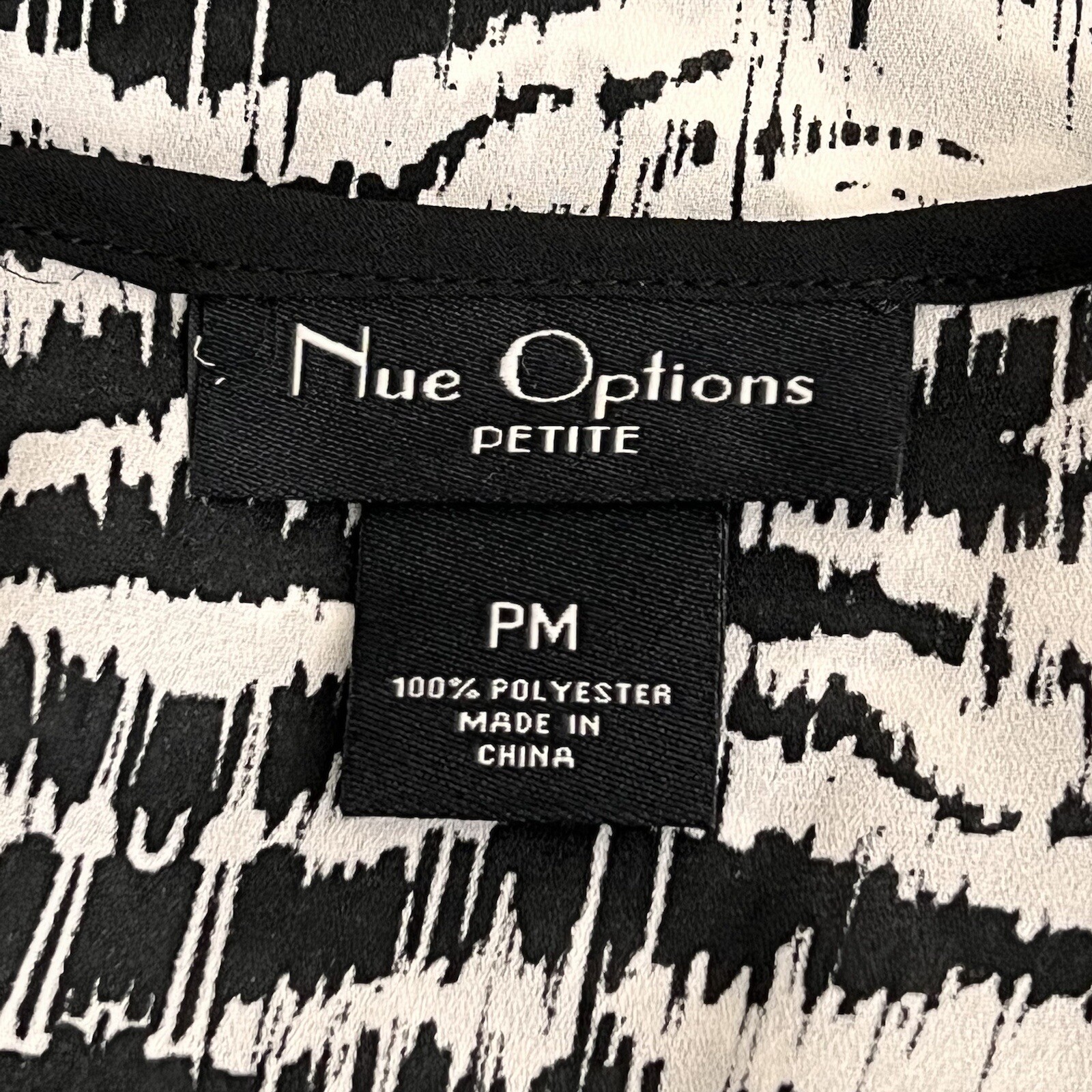 NUE OPTIONS Women Size PM Blouse Top Animal Print 3/4 Slv Black White Semi Sheer