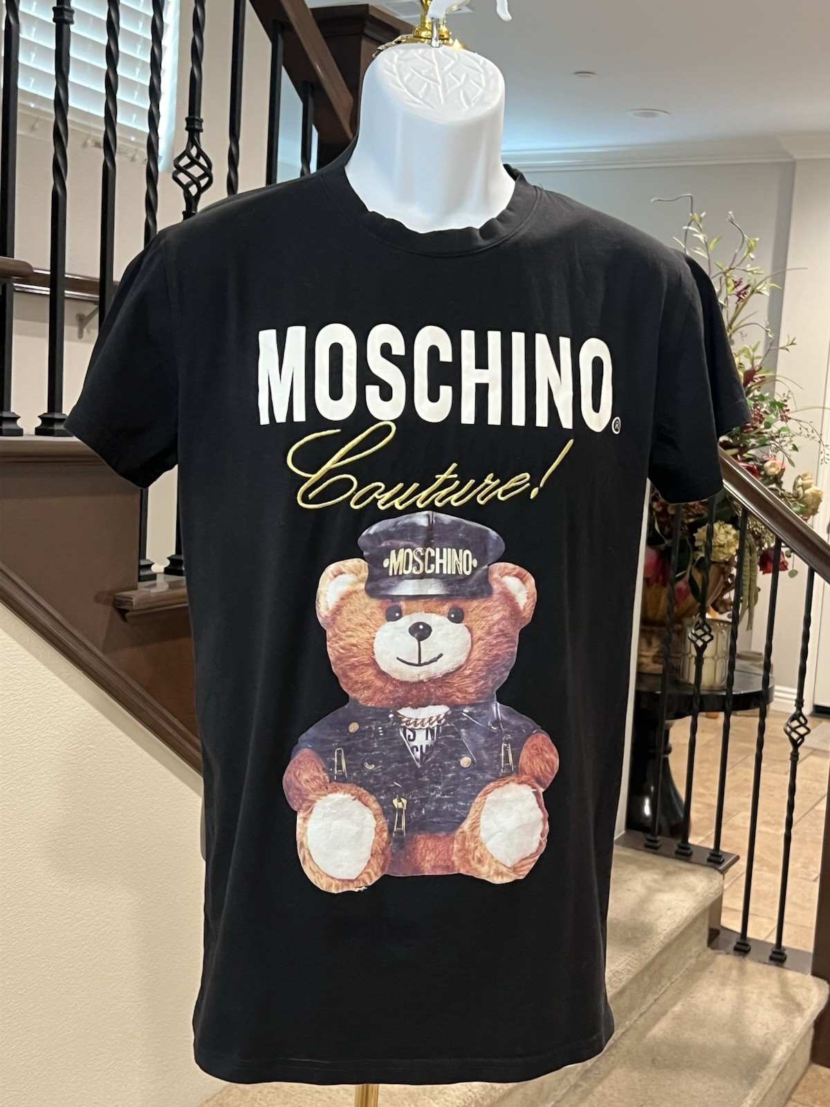 Designer Graphic Tee Moschino Couture Teddy Bear Logo Luxury Streetwear-Sz Small