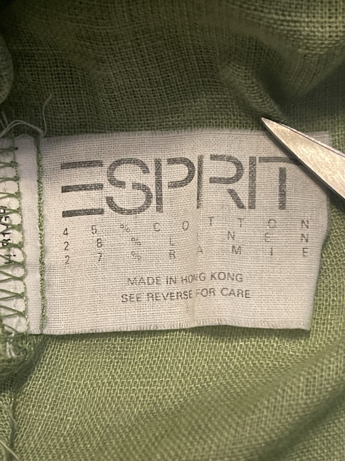 Esprit Button Front Shirt Medium Floral Embroidered Green Linen Blend Vintage