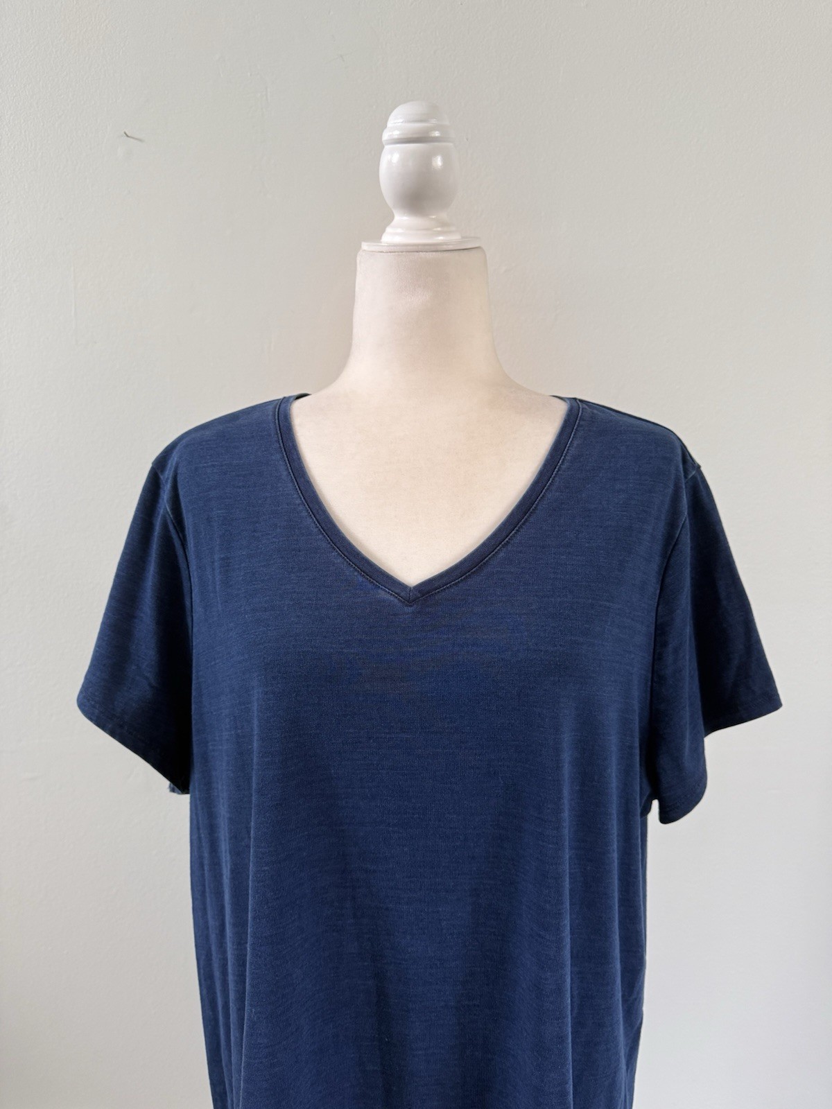 PUREJILL INDIGO Women’s SS V Neck Lyocell Spandex Blue Shirt Sz XL
