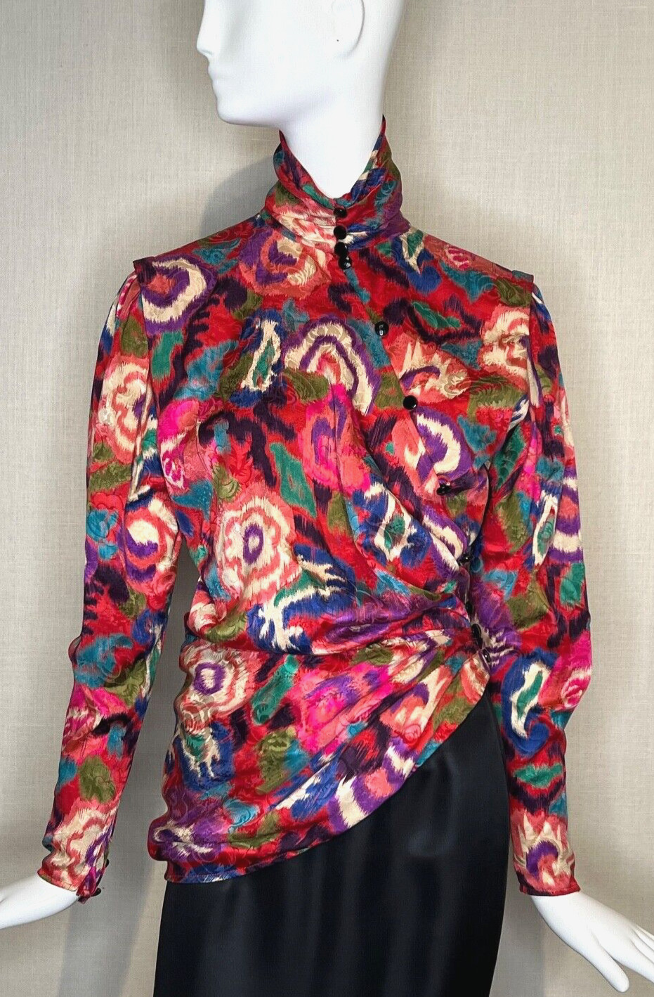1986 Emanuel Ungaro PARALLELE Asymmetrical Wrap Blouse, Size 8 ITALY, Vintage