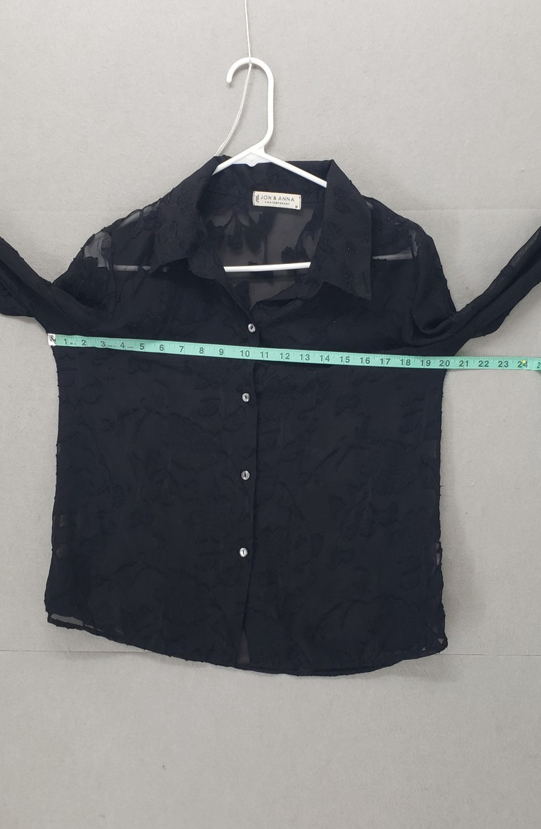 Jon & Anna Shirt Womens Medium Sheer Floral Button Up Blouse Long Sleeve Top