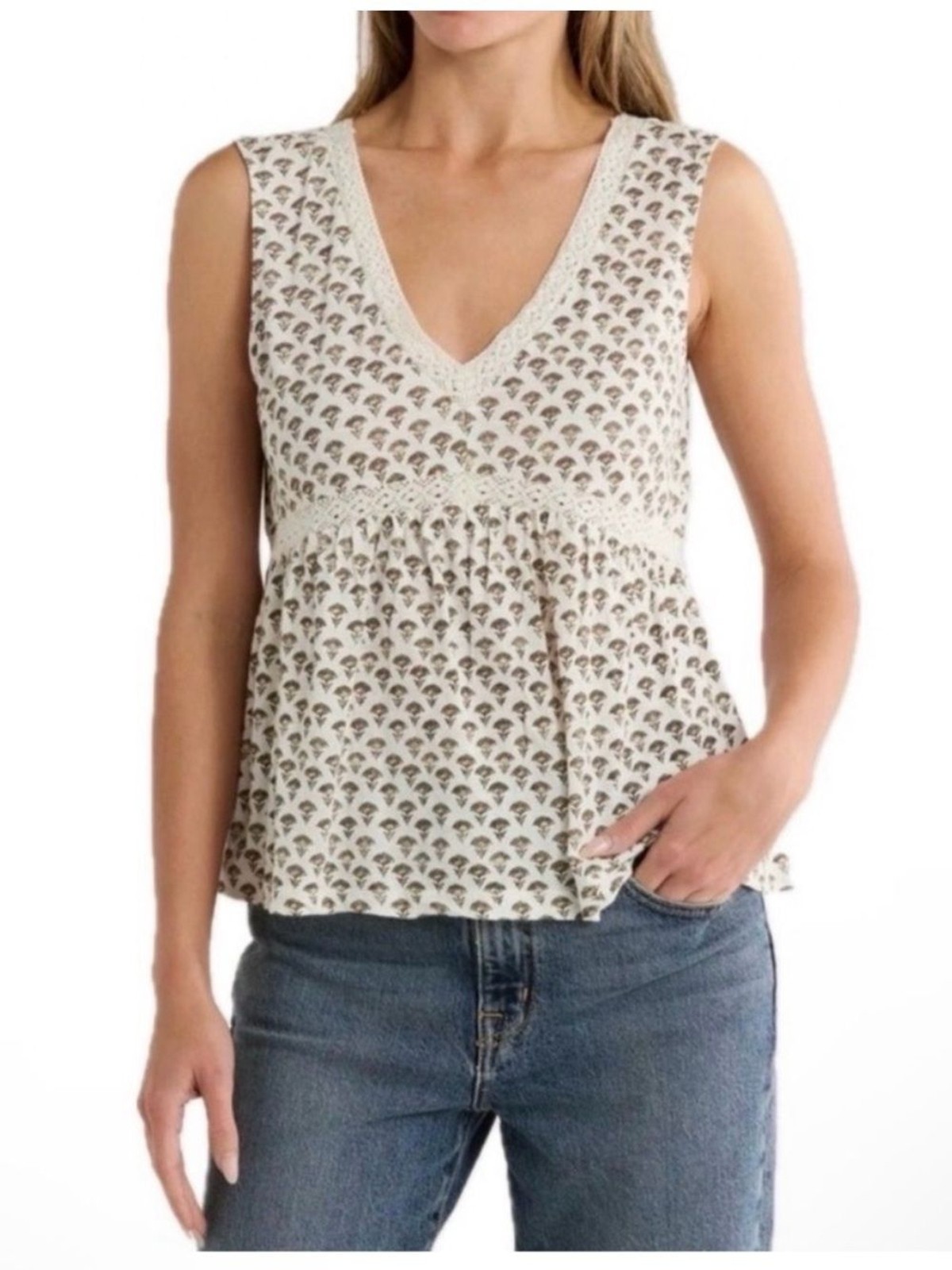 Lucky Brand V-Neck Lace Trim Tank Top, NWT, Medium