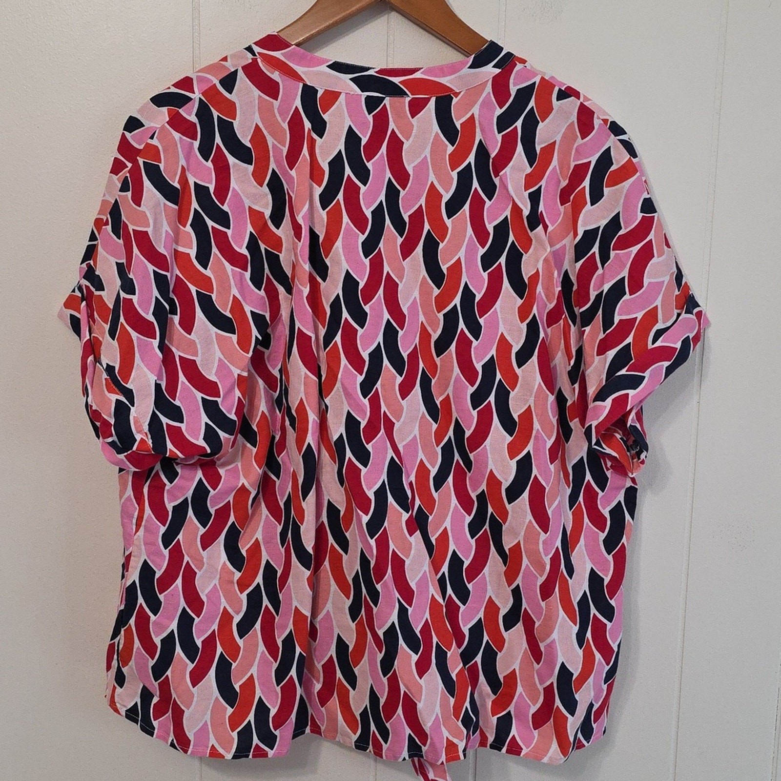 Charter Club Pink and Blue Patterned Linen Blouse Womens XXL