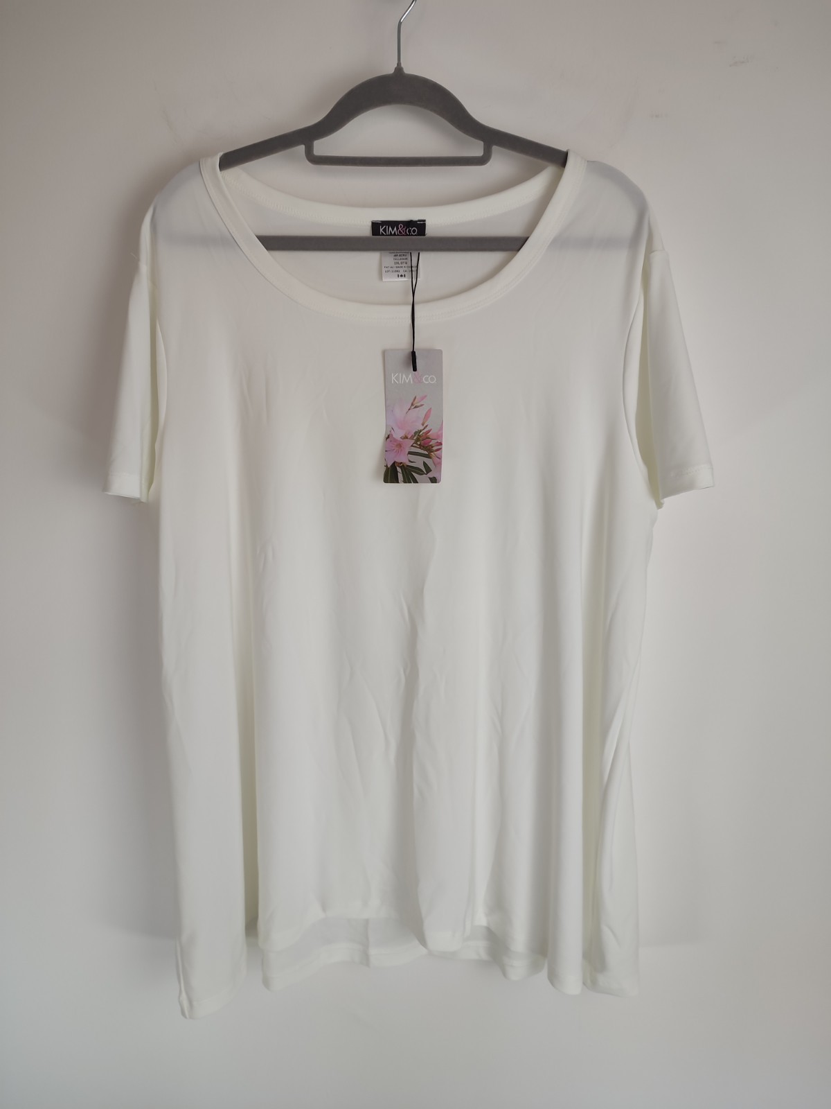 QVC Kim & Co Brazil Jersey Short Sleeve Relaxed High Low Top Ecru Size 2XL