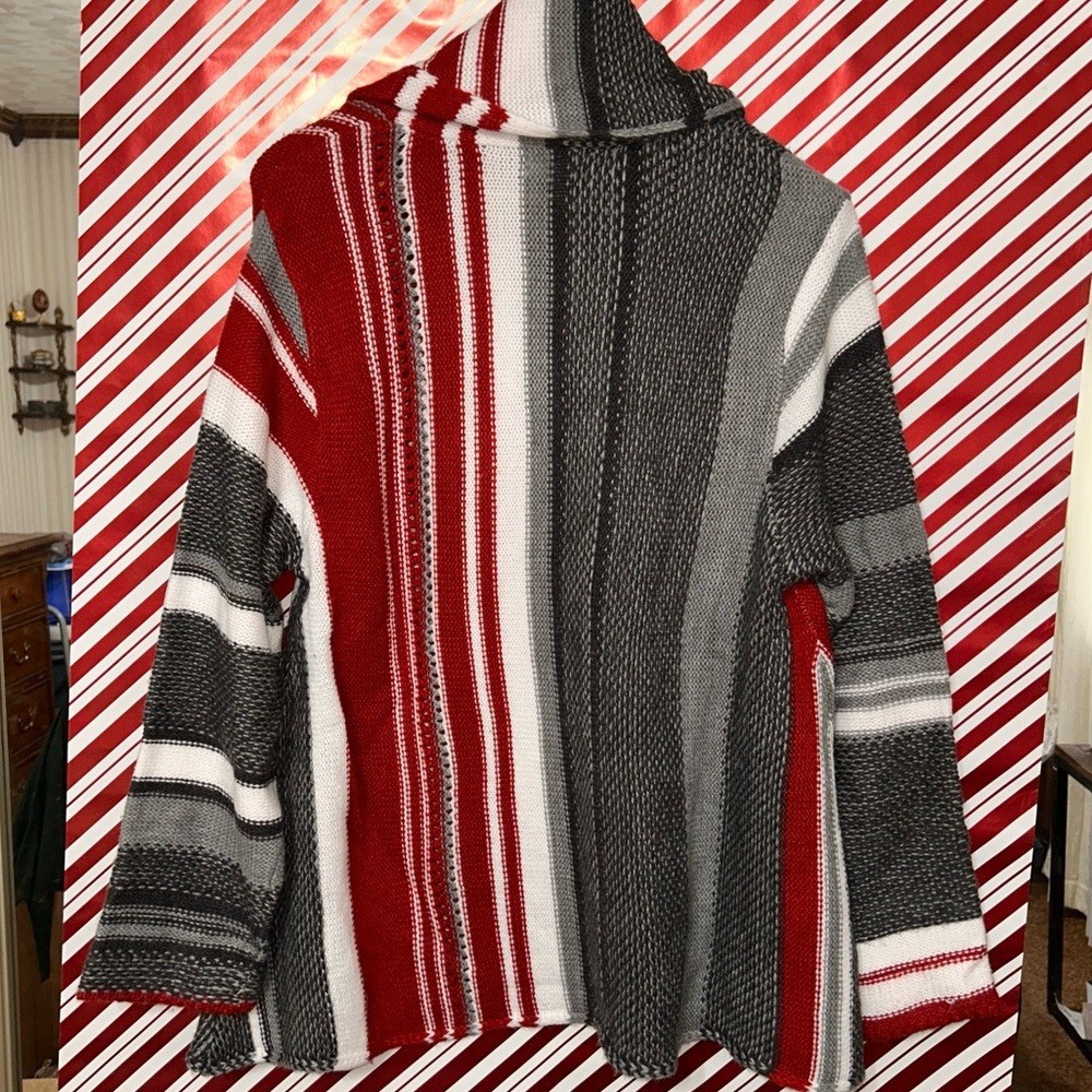 Style & Co. Red, Black, Gray & White Striped Cowl Neck Sweater, Size XL